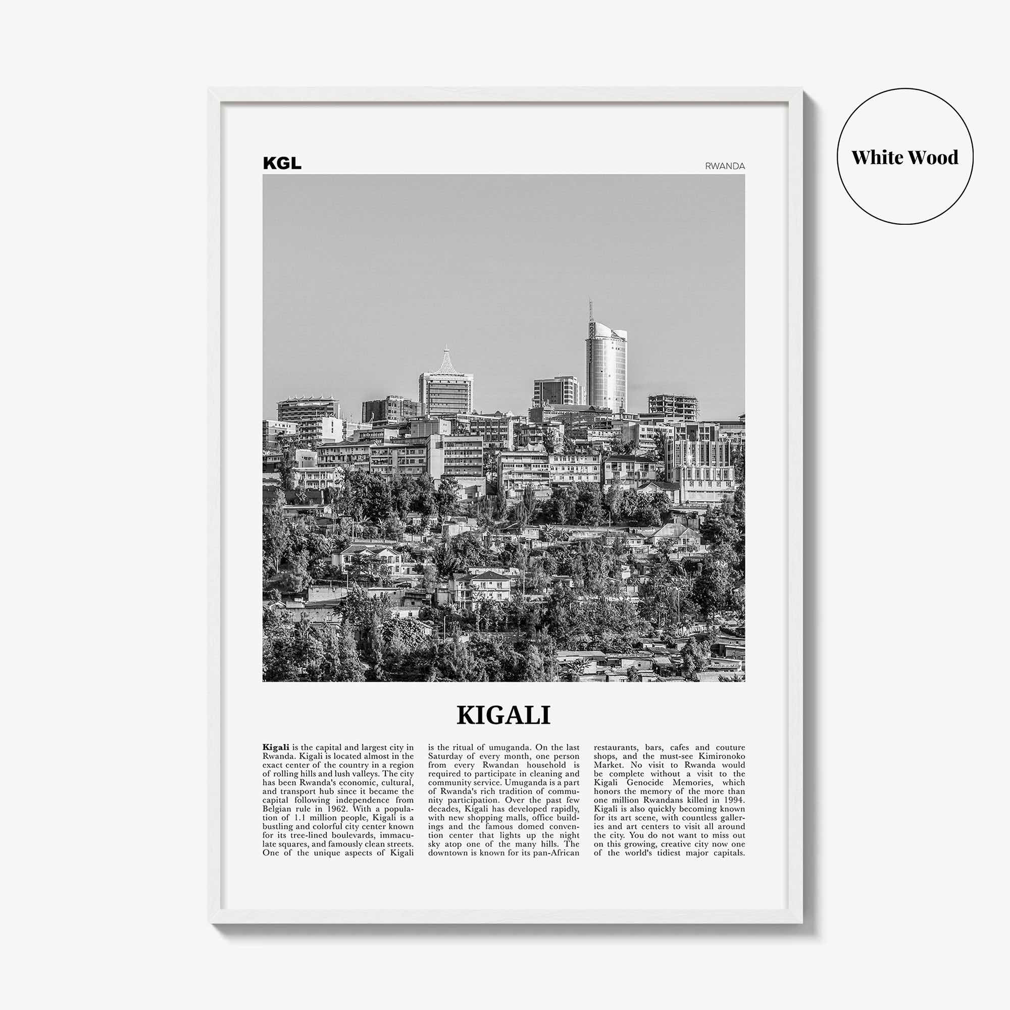 Kigali Print Black and White, Kigali Wall Art, Kigali Poster, Kigali Photo, Kigali Wall Décor, Rwanda, Africa