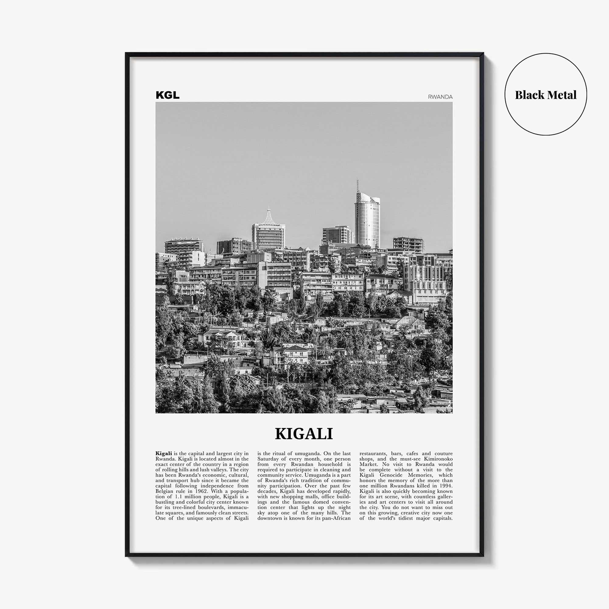 Kigali Print Black and White, Kigali Wall Art, Kigali Poster, Kigali Photo, Kigali Wall Décor, Rwanda, Africa