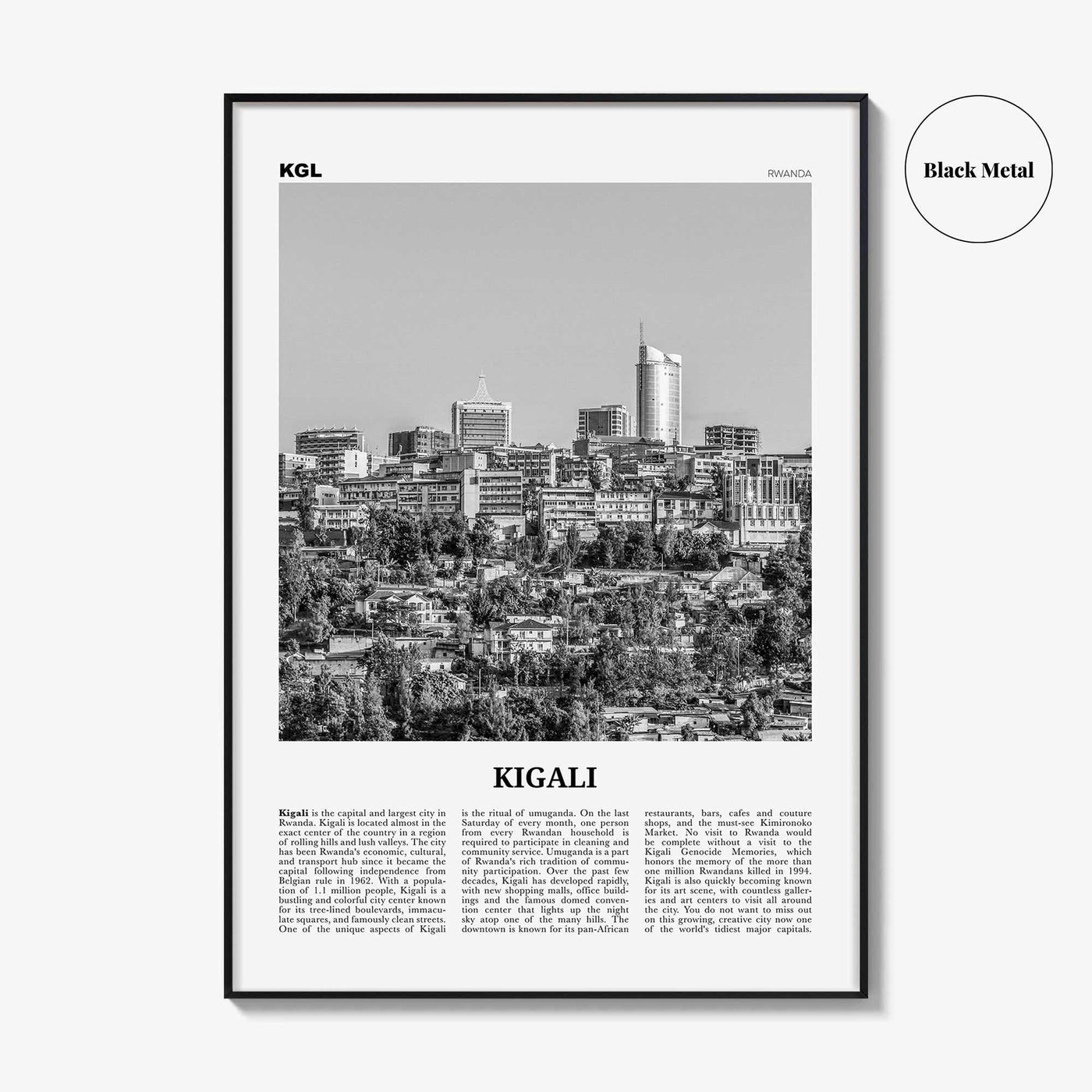 Kigali Print Black and White, Kigali Wall Art, Kigali Poster, Kigali Photo, Kigali Wall Décor, Rwanda, Africa