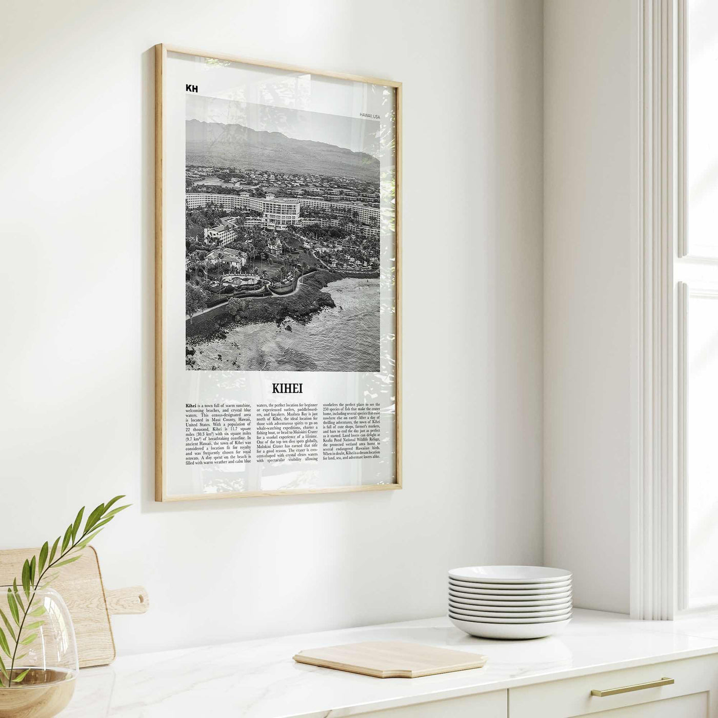 Kihei Print Black and White, Kihei Wall Art, Kihei Poster, Kihei Photo, Kihei Wall Décor, Hawaii, USA, United States, North America