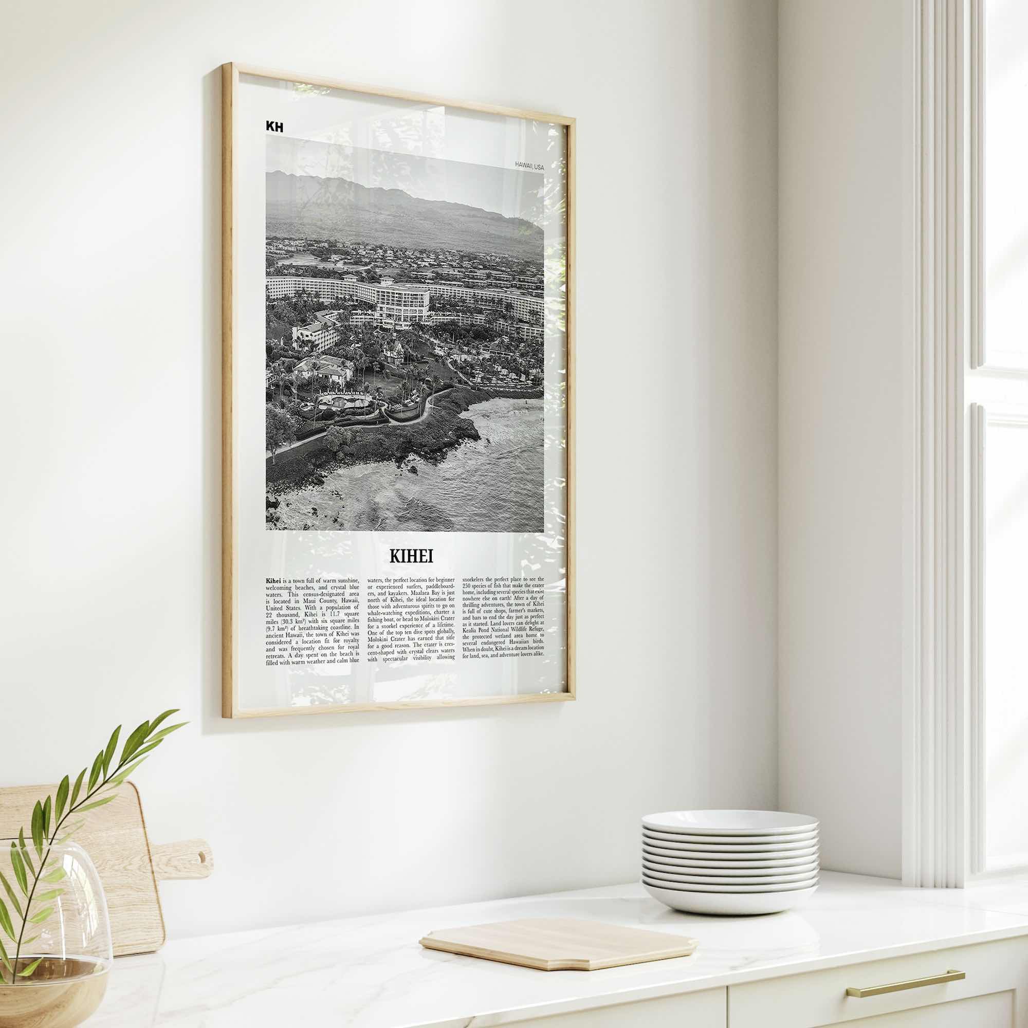 Kihei Print Black and White, Kihei Wall Art, Kihei Poster, Kihei Photo, Kihei Wall Décor, Hawaii, USA, United States, North America