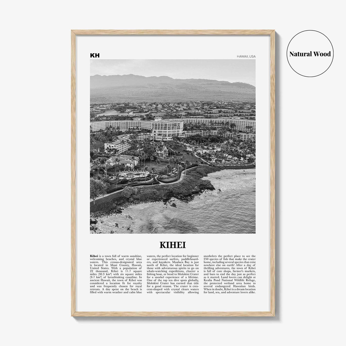 Kihei Print Black and White, Kihei Wall Art, Kihei Poster, Kihei Photo, Kihei Wall Décor, Hawaii, USA, United States, North America