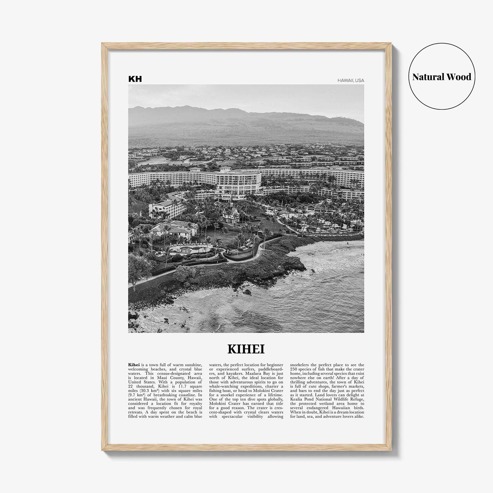 Kihei Print Black and White, Kihei Wall Art, Kihei Poster, Kihei Photo, Kihei Wall Décor, Hawaii, USA, United States, North America