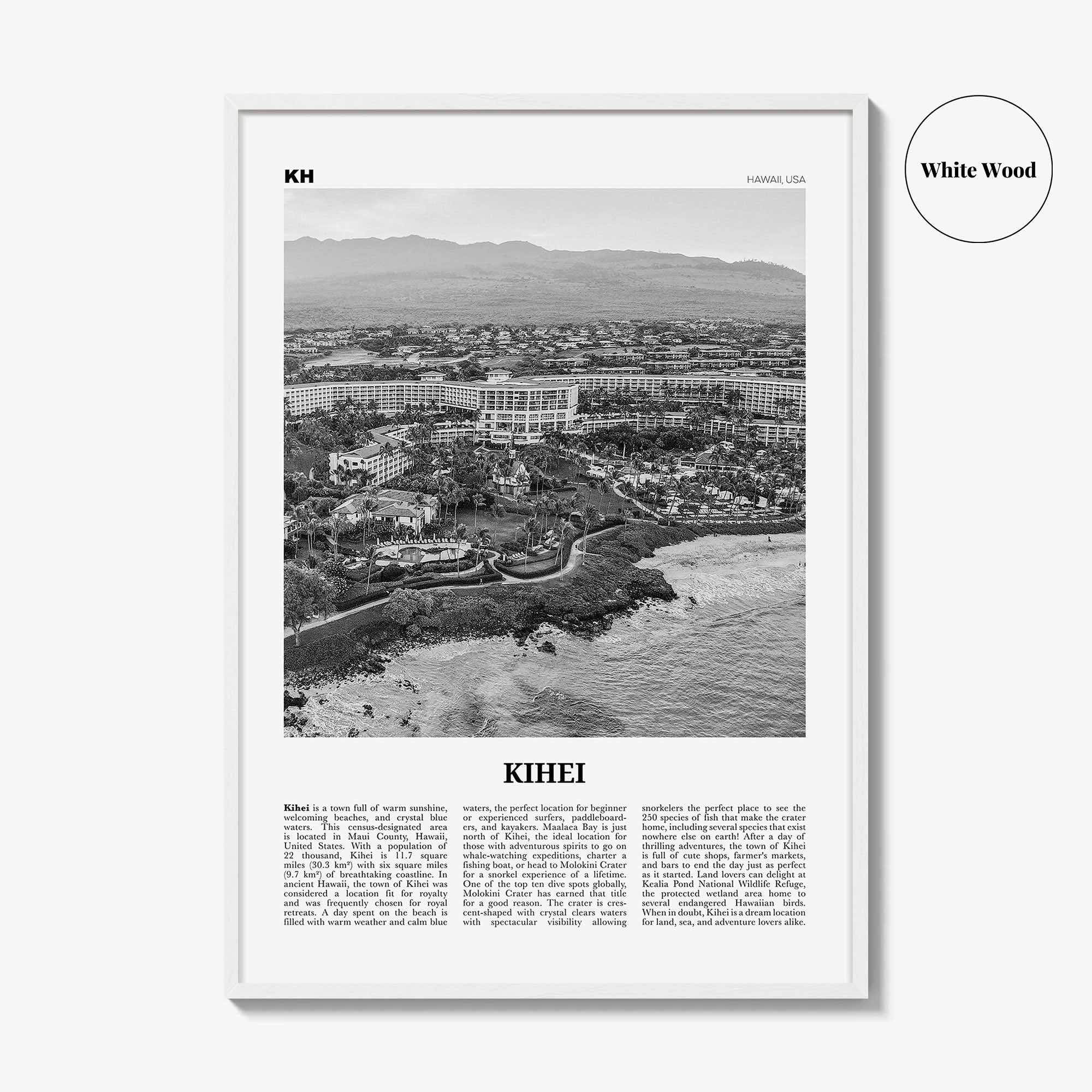 Kihei Print Black and White, Kihei Wall Art, Kihei Poster, Kihei Photo, Kihei Wall Décor, Hawaii, USA, United States, North America