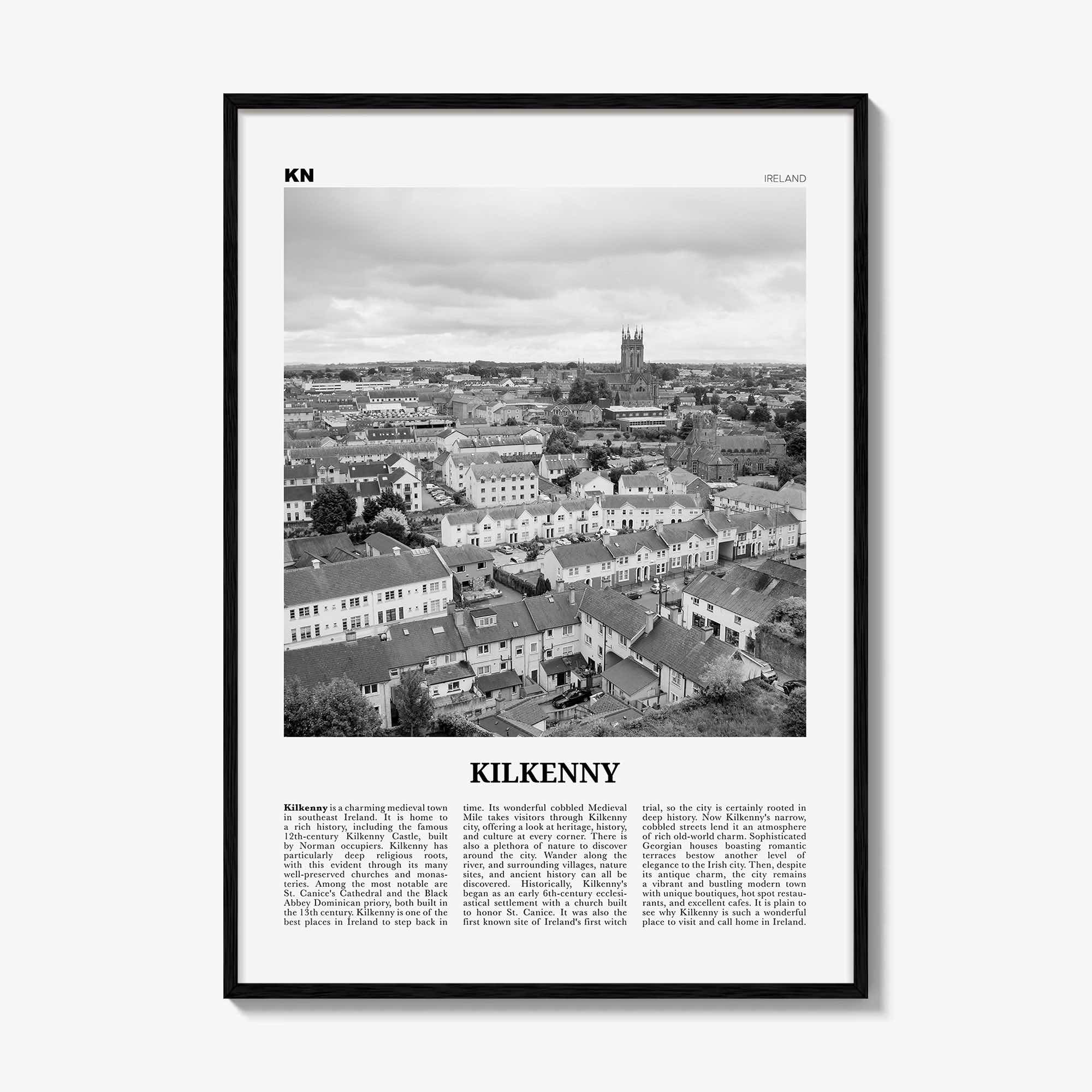 Kilkenny Print Black and White, Kilkenny Wall Art, Kilkenny Poster, Kilkenny Photo, Kilkenny Wall Décor, Kilkenny Map, Ireland