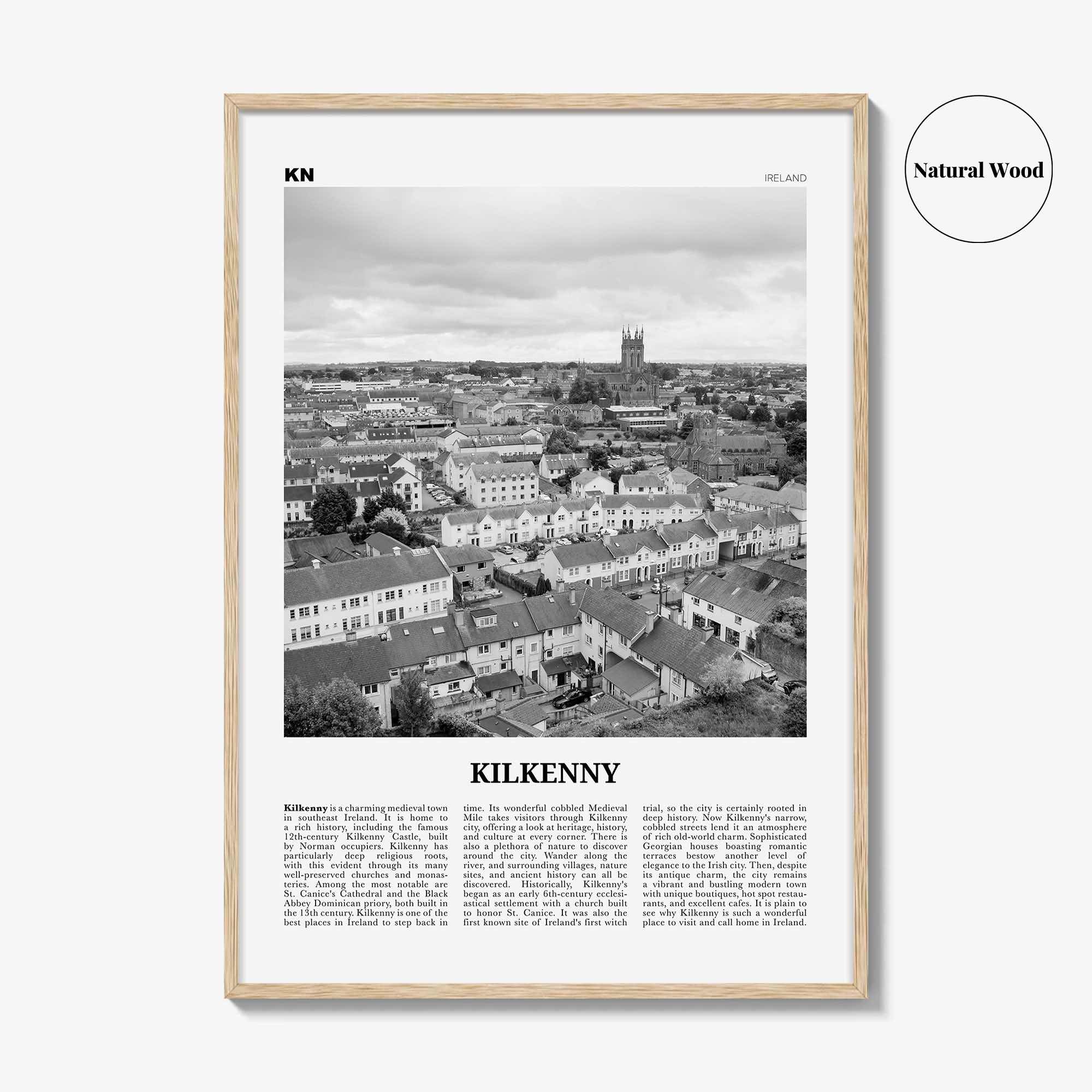 Kilkenny Print Black and White, Kilkenny Wall Art, Kilkenny Poster, Kilkenny Photo, Kilkenny Wall Décor, Kilkenny Map, Ireland