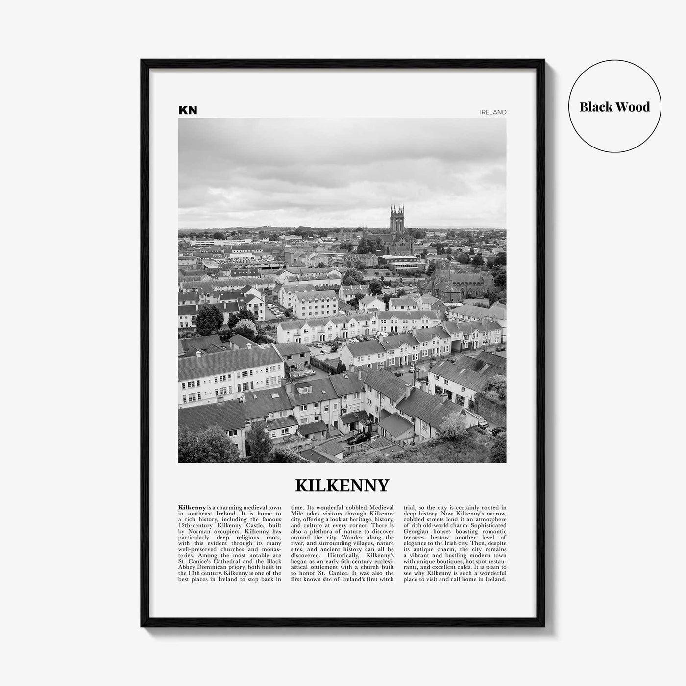 Kilkenny Print Black and White, Kilkenny Wall Art, Kilkenny Poster, Kilkenny Photo, Kilkenny Wall Décor, Kilkenny Map, Ireland