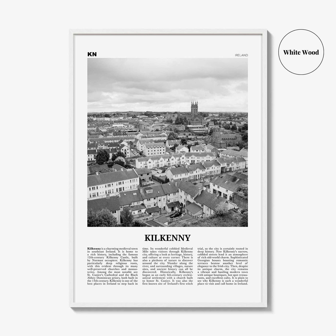 Kilkenny Print Black and White, Kilkenny Wall Art, Kilkenny Poster, Kilkenny Photo, Kilkenny Wall Décor, Kilkenny Map, Ireland