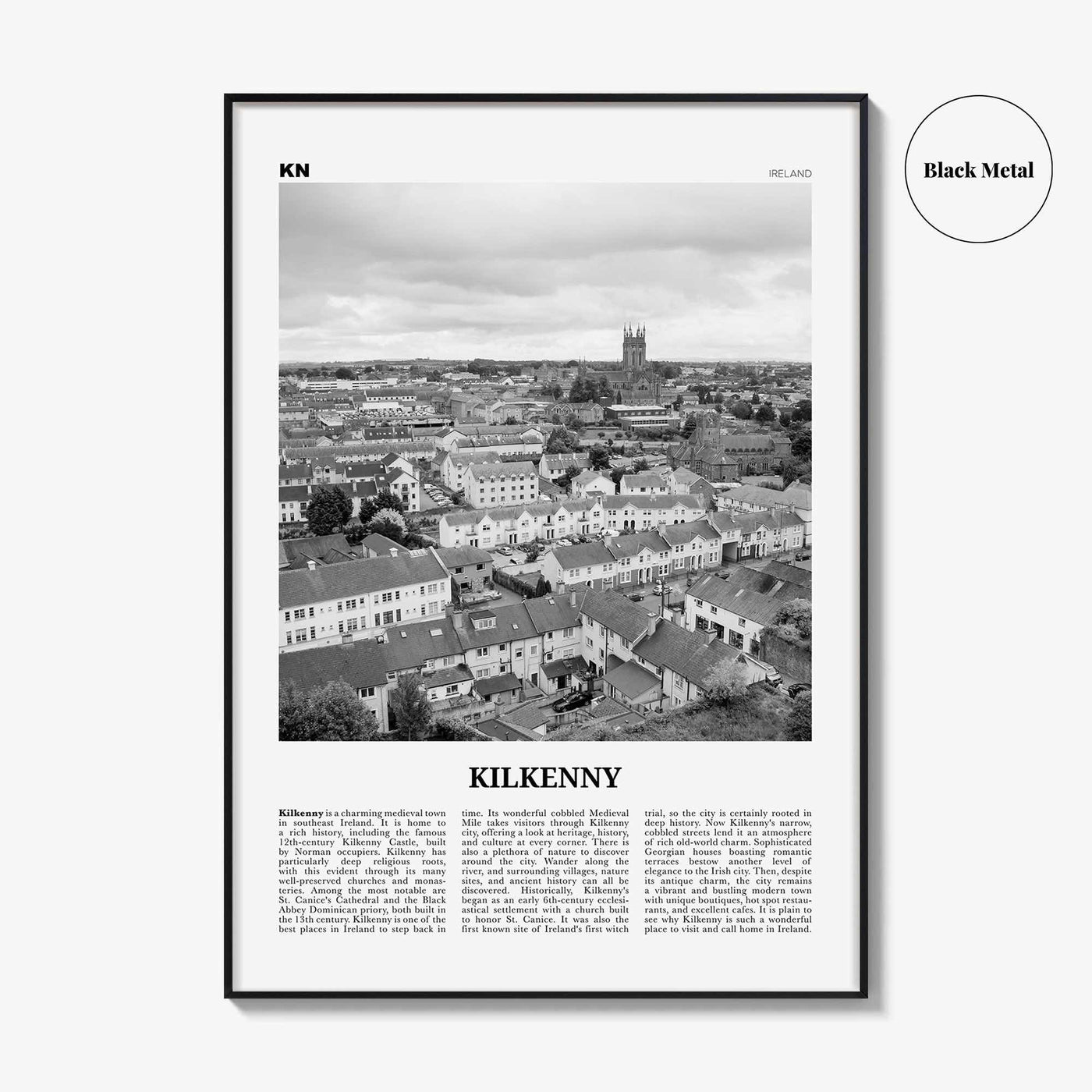 Kilkenny Print Black and White, Kilkenny Wall Art, Kilkenny Poster, Kilkenny Photo, Kilkenny Wall Décor, Kilkenny Map, Ireland