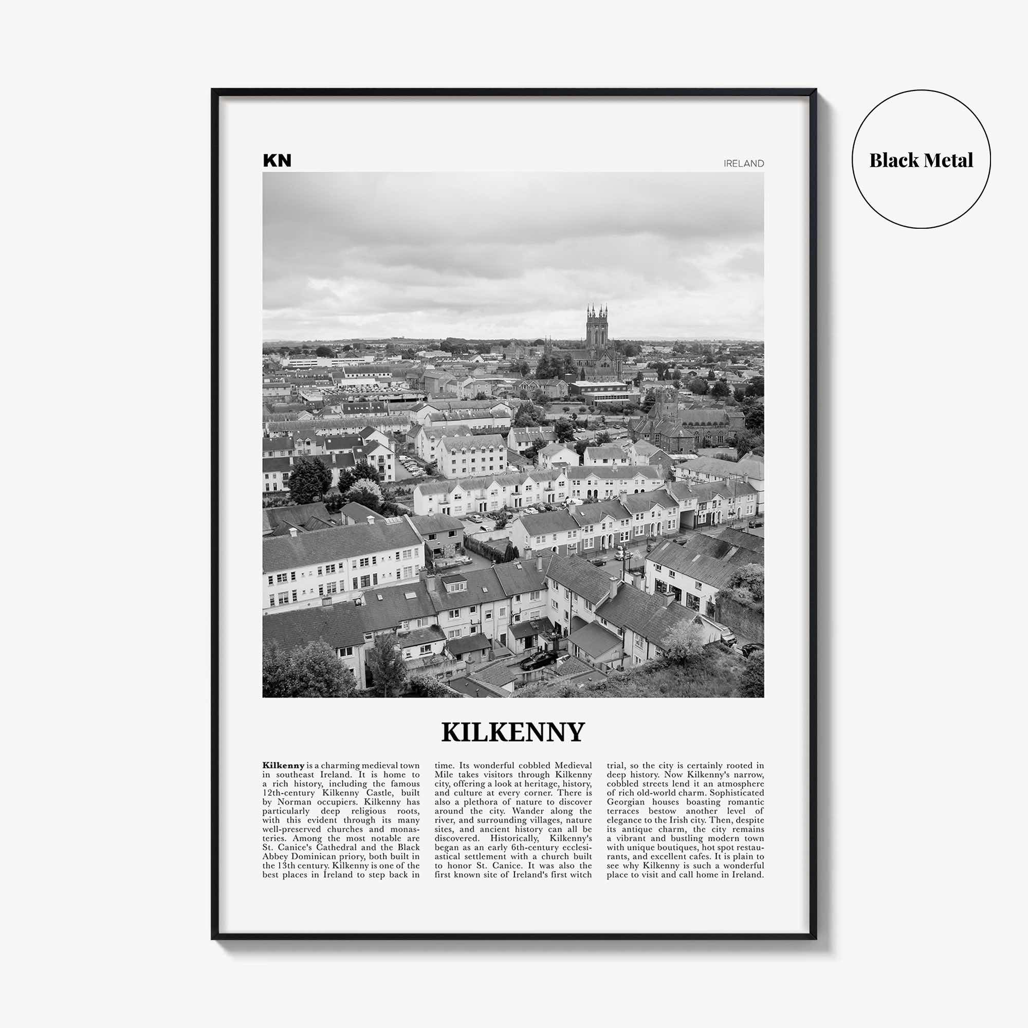 Kilkenny Print Black and White, Kilkenny Wall Art, Kilkenny Poster, Kilkenny Photo, Kilkenny Wall Décor, Kilkenny Map, Ireland