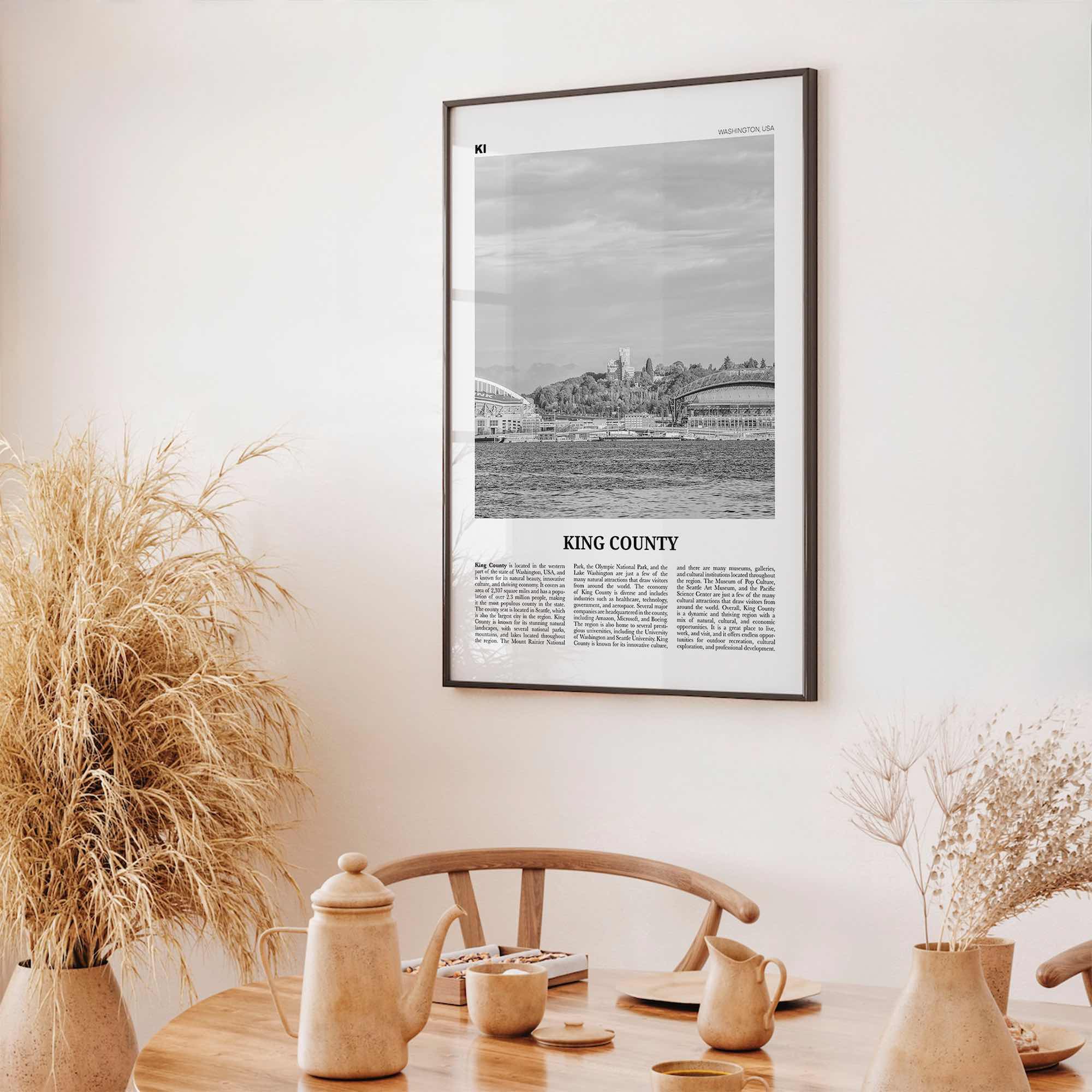 King County Print Black and White, King County Wall Art, King Poster, King County Photo, King Wall Décor, King County Map, Washington, USA