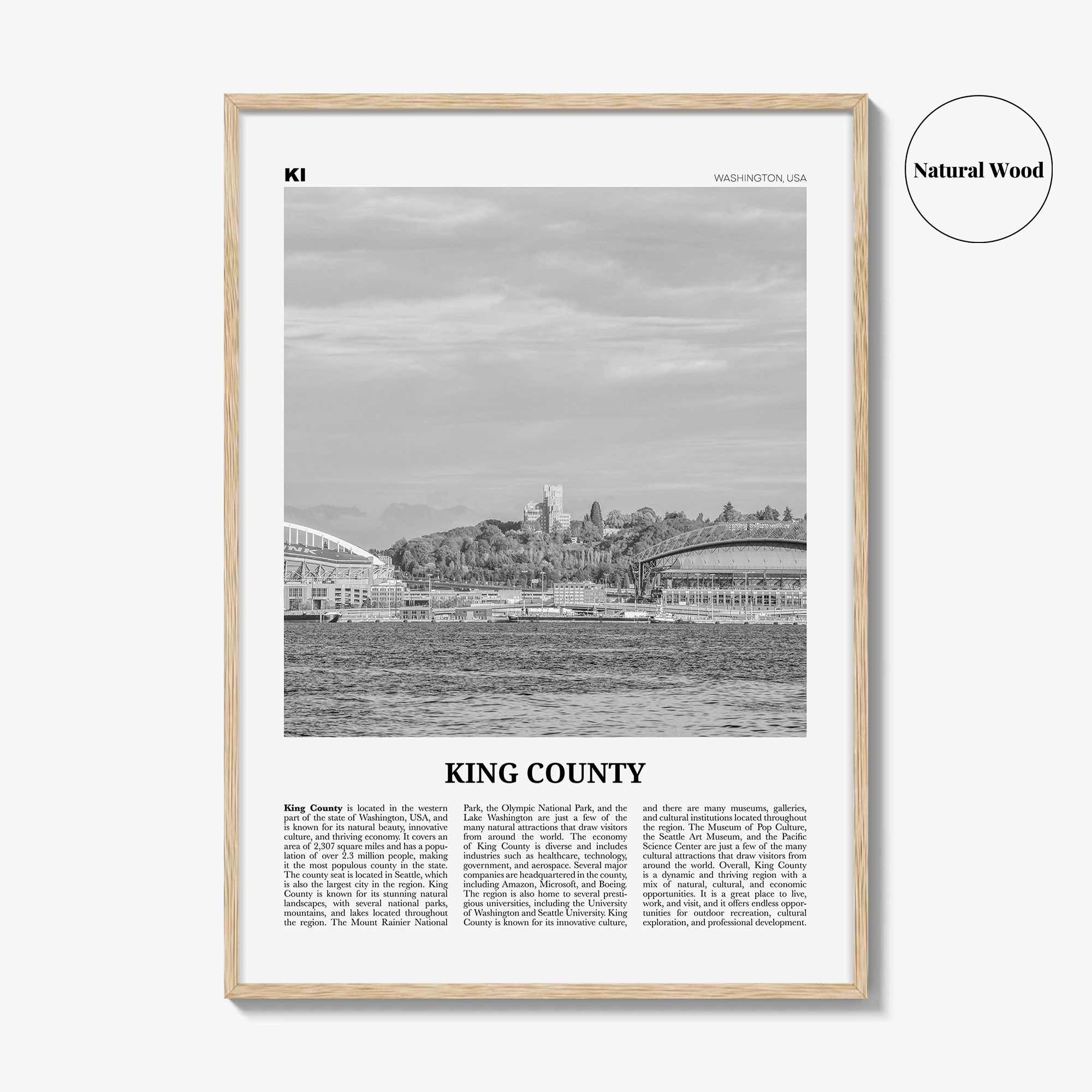 King County Print Black and White, King County Wall Art, King Poster, King County Photo, King Wall Décor, King County Map, Washington, USA