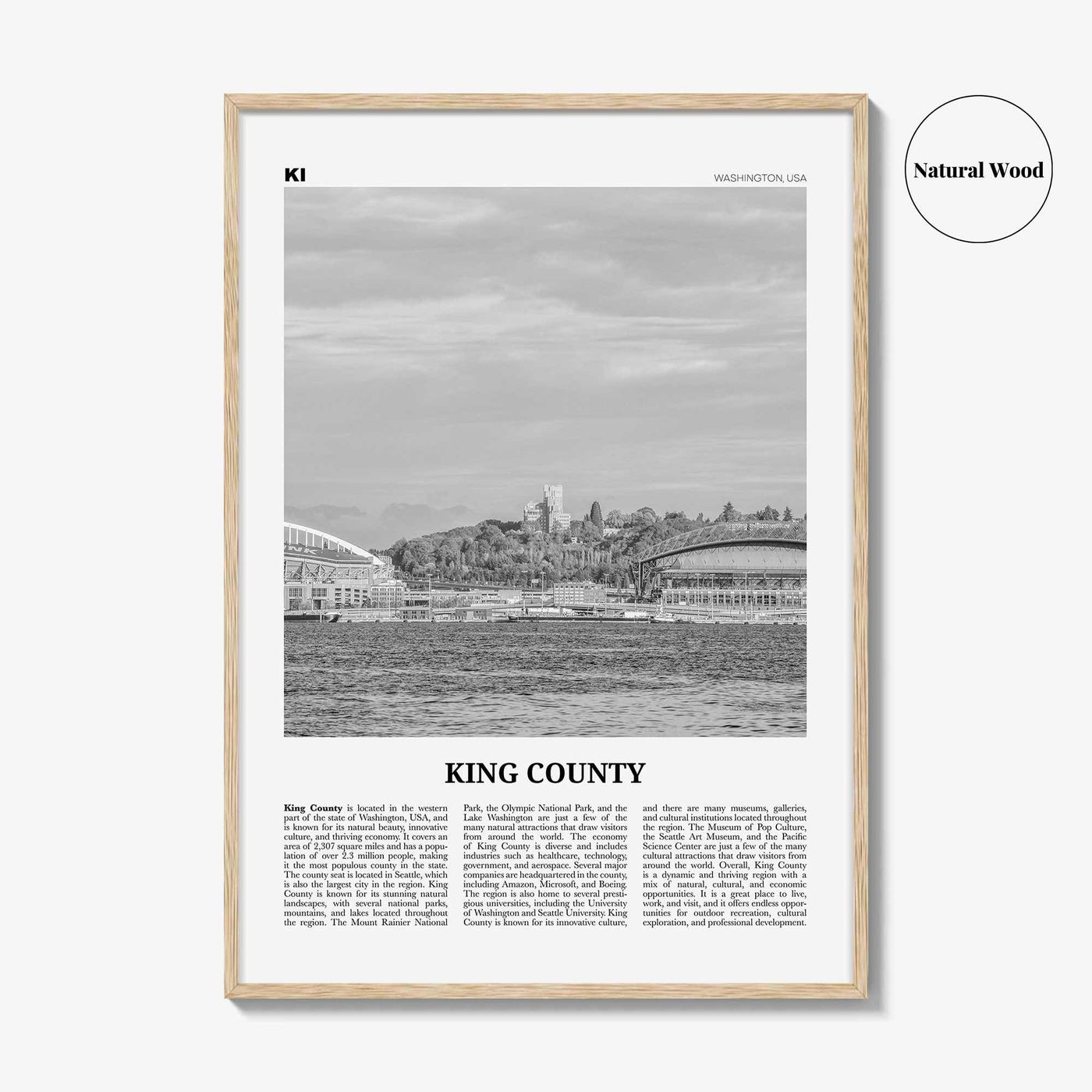King County Print Black and White, King County Wall Art, King Poster, King County Photo, King Wall Décor, King County Map, Washington, USA