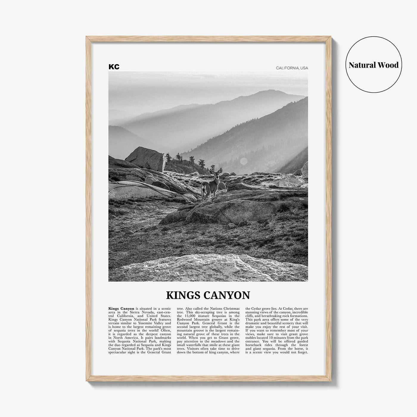 Kings Canyon National Park Print Black and White, Kings Canyon Wall Art, Kings Canyon Poster, Kings Canyon Photo, California, USA