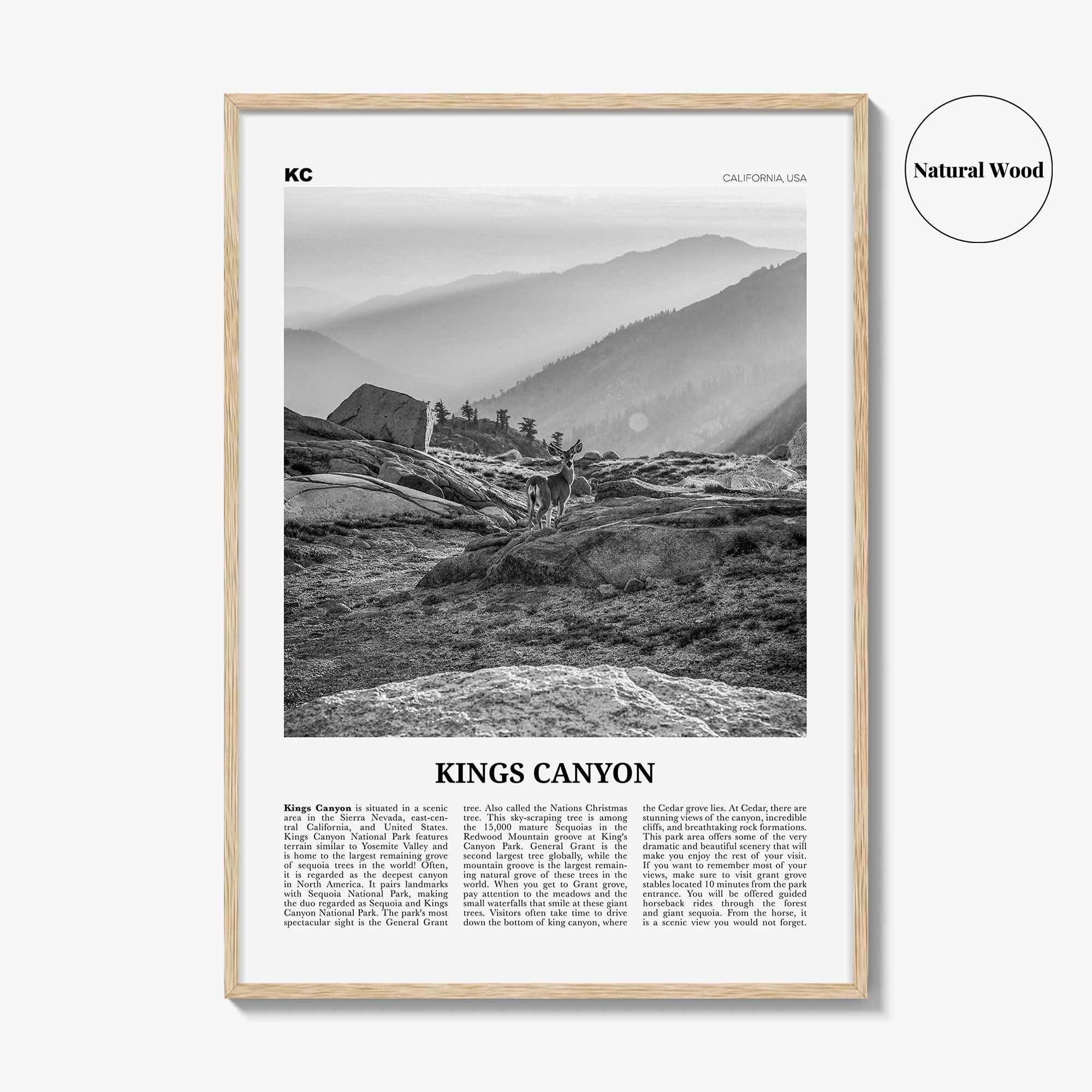 Kings Canyon National Park Print Black and White, Kings Canyon Wall Art, Kings Canyon Poster, Kings Canyon Photo, California, USA