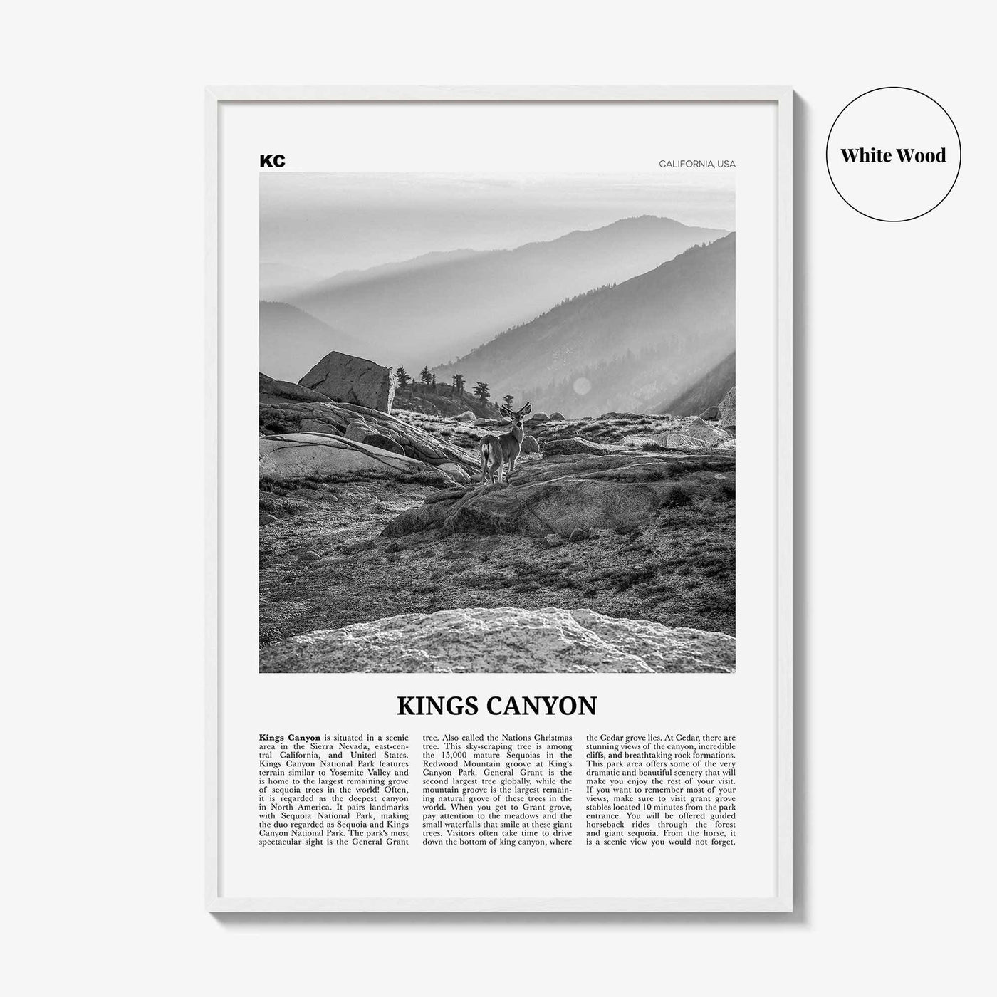 Kings Canyon National Park Print Black and White, Kings Canyon Wall Art, Kings Canyon Poster, Kings Canyon Photo, California, USA