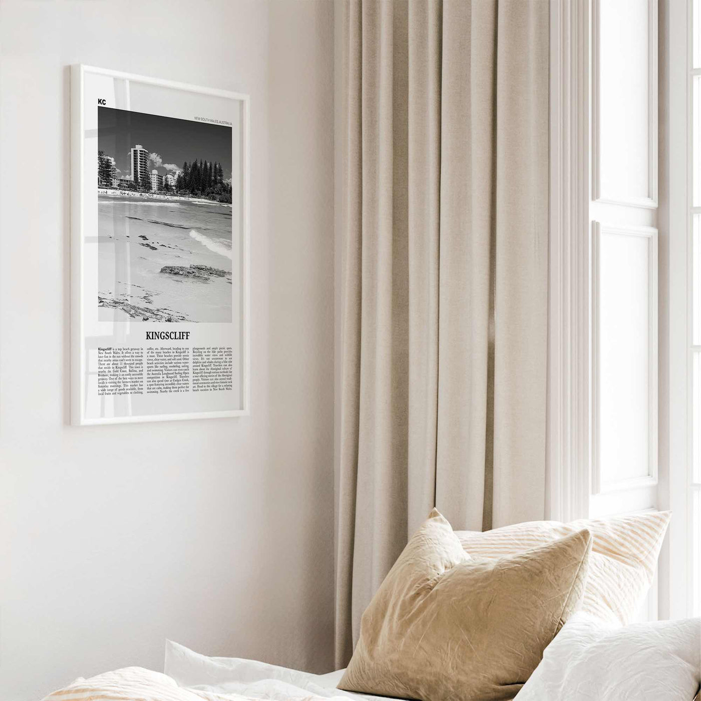 Kingscliff Print Black and White, Kingscliff Wall Art, Kingscliff Poster, Kingscliff Photo, Kingscliff Wall Décor, Kingscliff Map, Australia