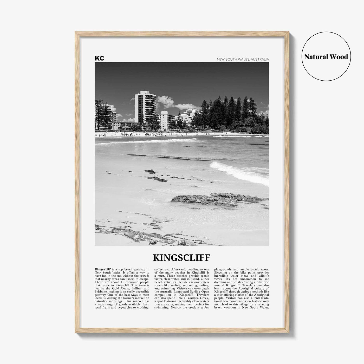 Kingscliff Print Black and White, Kingscliff Wall Art, Kingscliff Poster, Kingscliff Photo, Kingscliff Wall Décor, Kingscliff Map, Australia