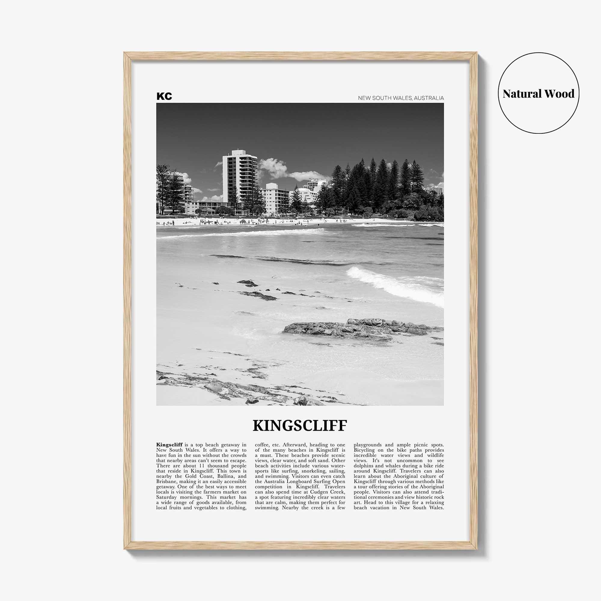 Kingscliff Print Black and White, Kingscliff Wall Art, Kingscliff Poster, Kingscliff Photo, Kingscliff Wall Décor, Kingscliff Map, Australia