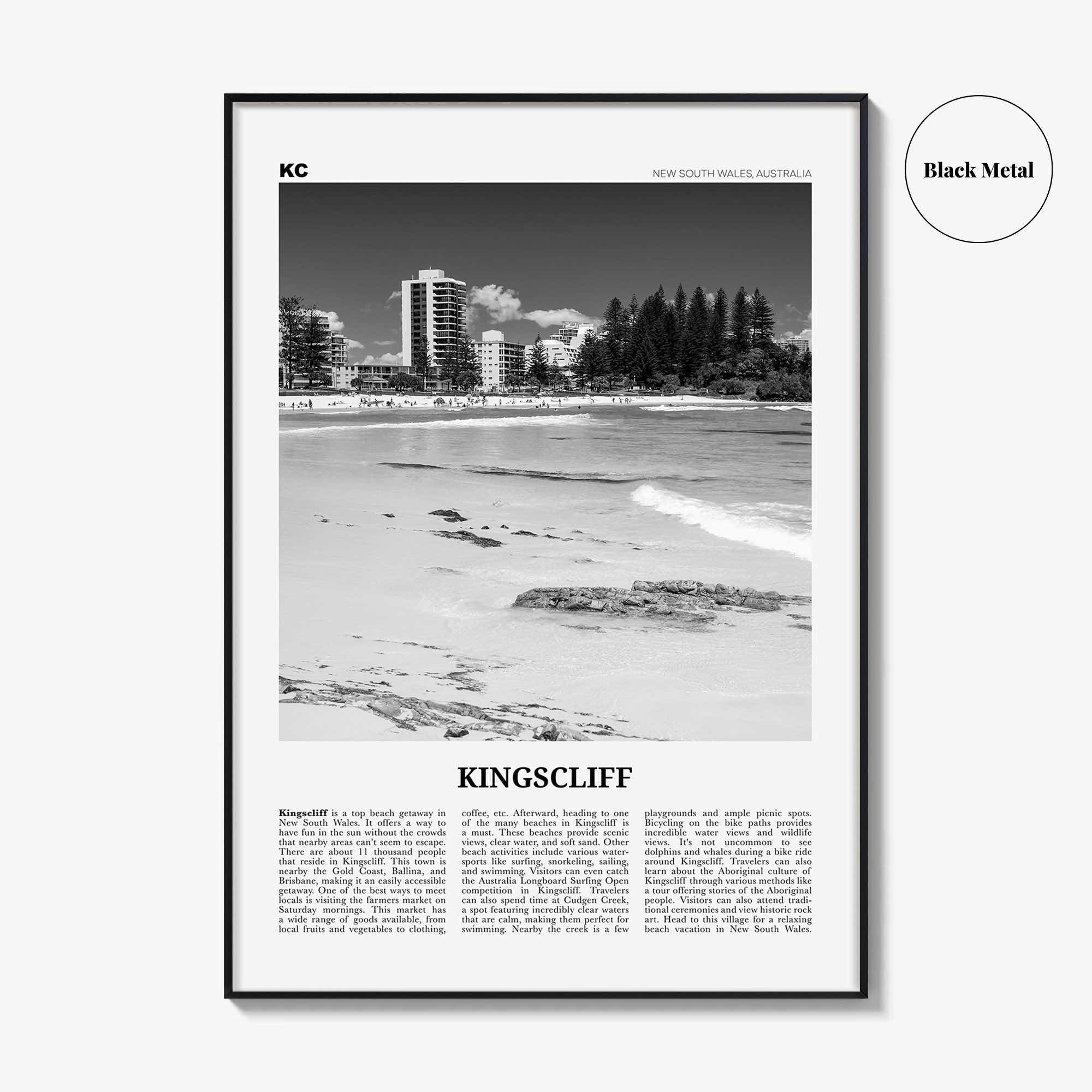 Kingscliff Print Black and White, Kingscliff Wall Art, Kingscliff Poster, Kingscliff Photo, Kingscliff Wall Décor, Kingscliff Map, Australia