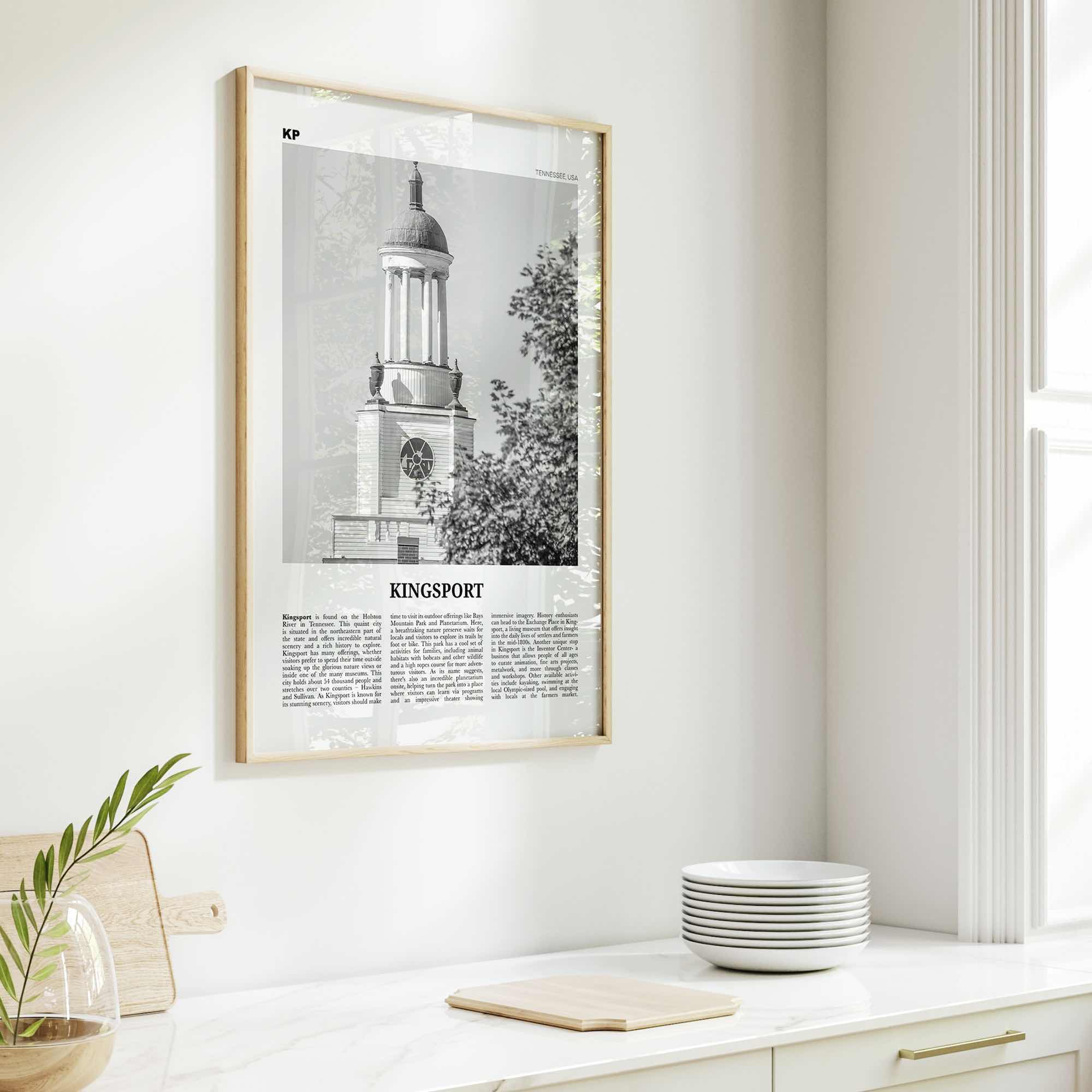 Kingsport Print Black and White, Kingsport Wall Art, Kingsport Poster, Kingsport Photo, Kingsport Wall Décor, Kingsport Map, Tennessee, USA