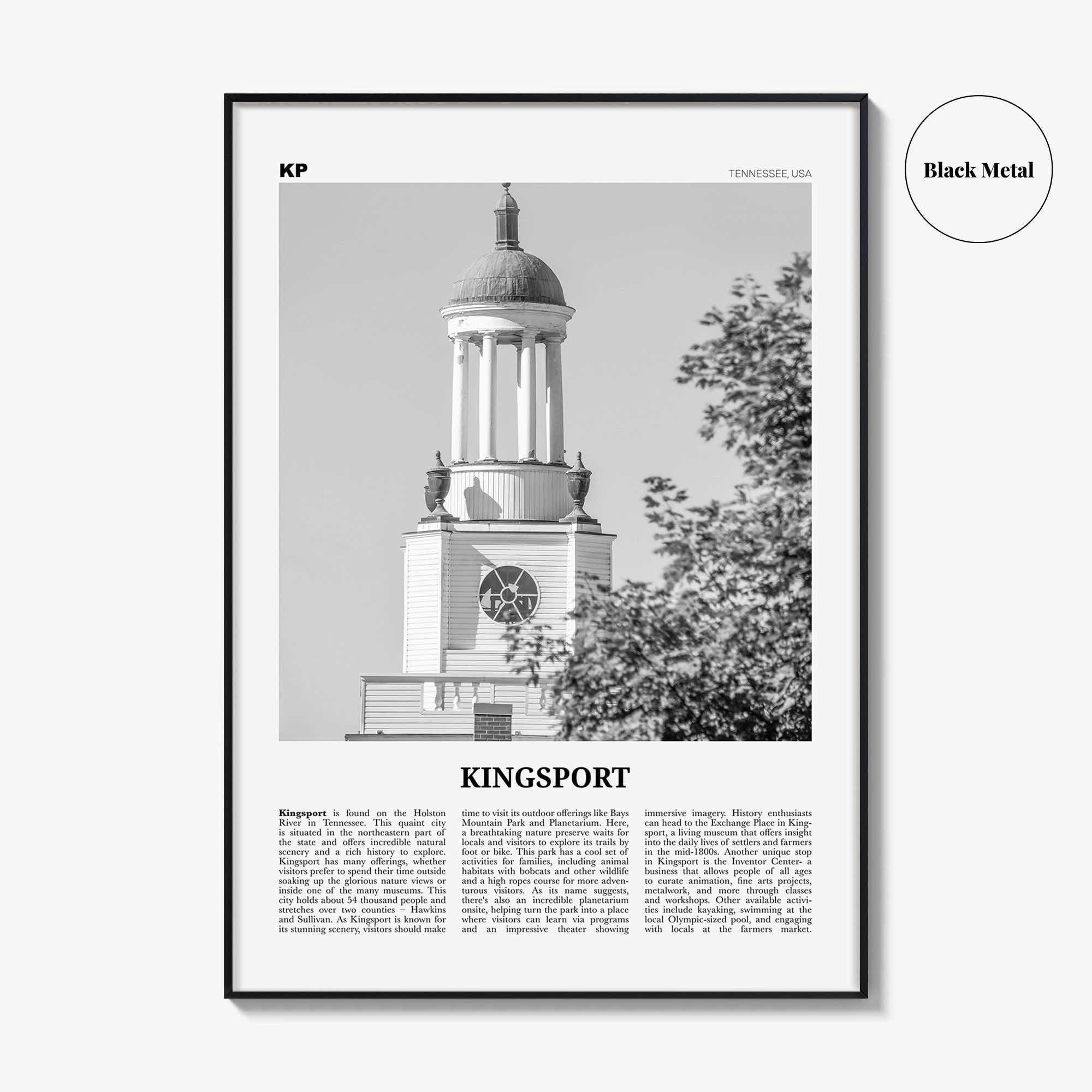 Kingsport Print Black and White, Kingsport Wall Art, Kingsport Poster, Kingsport Photo, Kingsport Wall Décor, Kingsport Map, Tennessee, USA