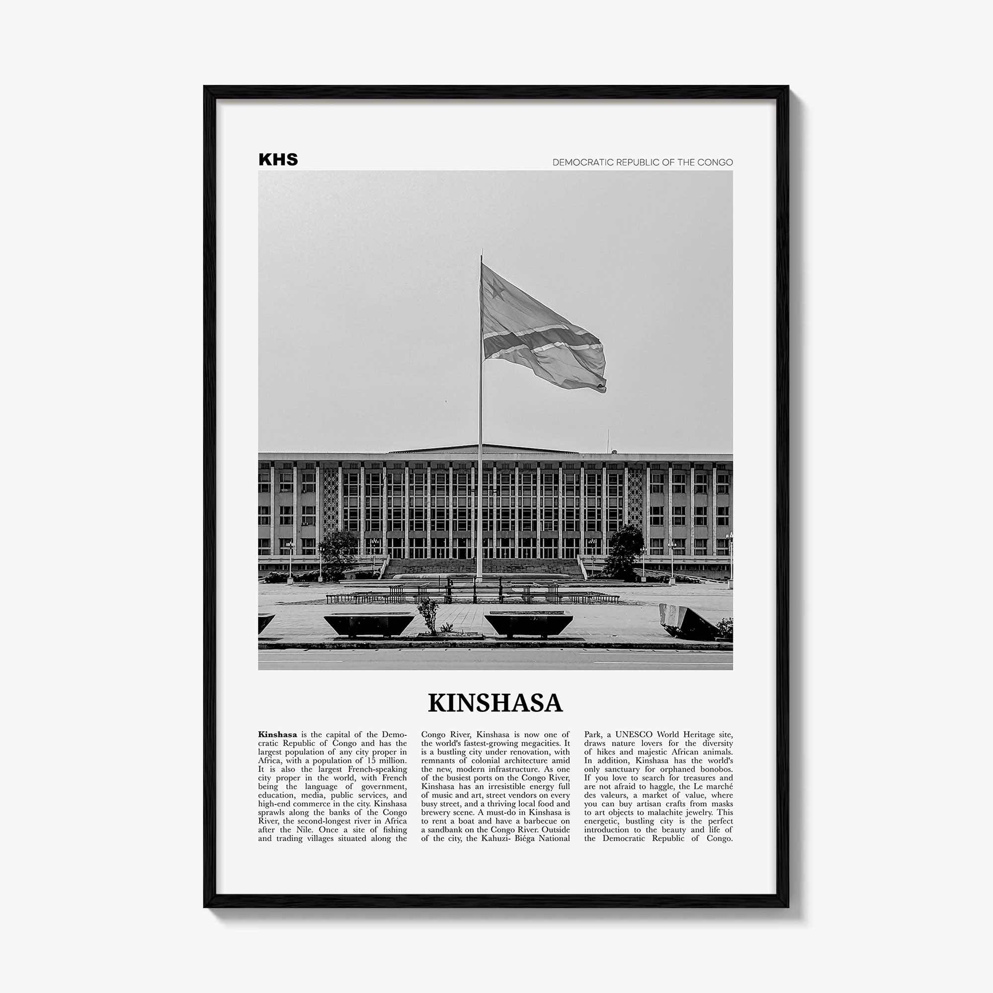 Kinshasa Print Black and White, Kinshasa Wall Art, Kinshasa Poster, Kinshasa Photo, Kinshasa Wall Décor, Ville de Kinshasa, DR Congo