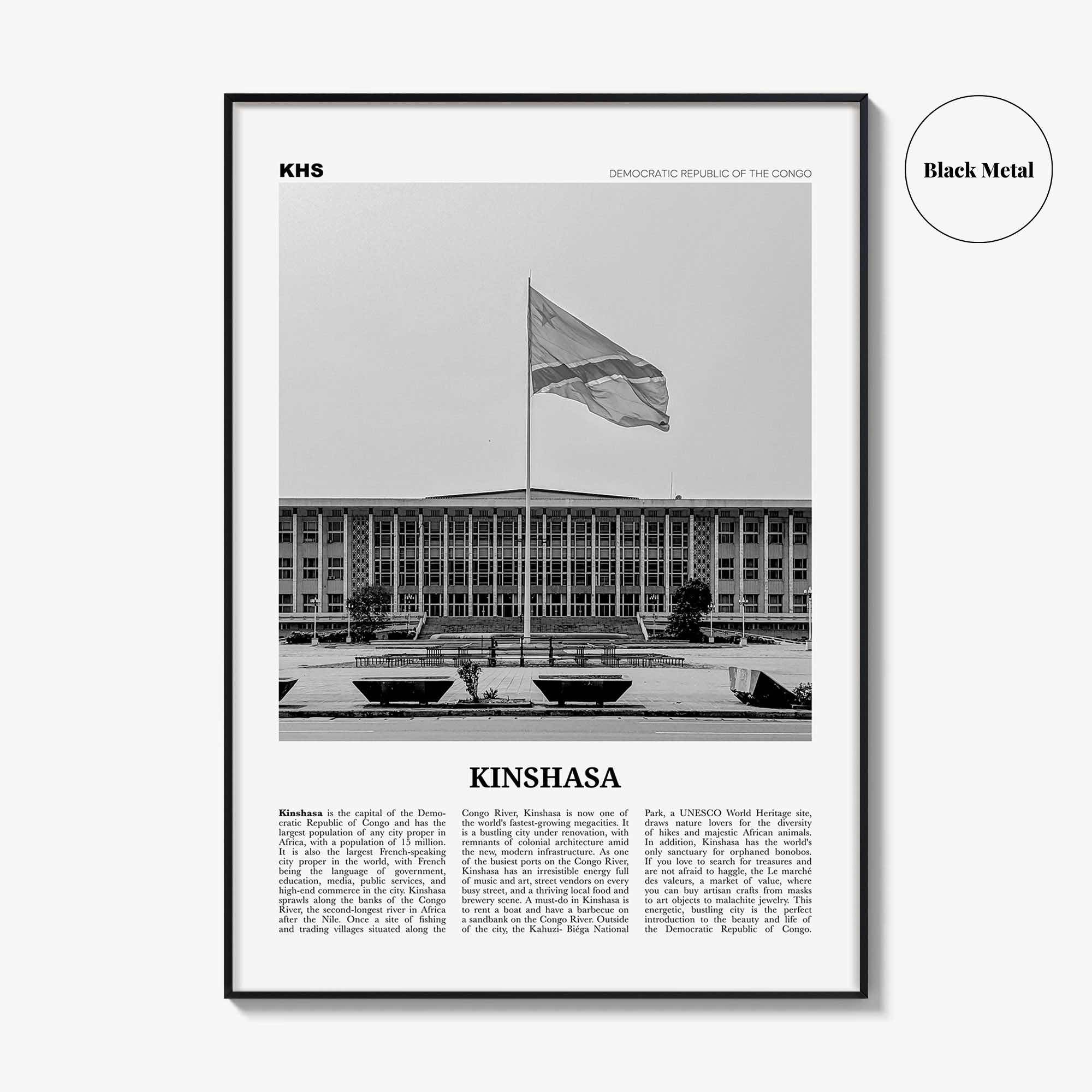 Kinshasa Print Black and White, Kinshasa Wall Art, Kinshasa Poster, Kinshasa Photo, Kinshasa Wall Décor, Ville de Kinshasa, DR Congo