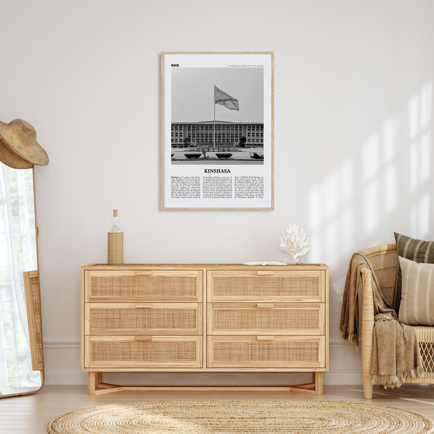 Kinshasa Travel B&W Poster