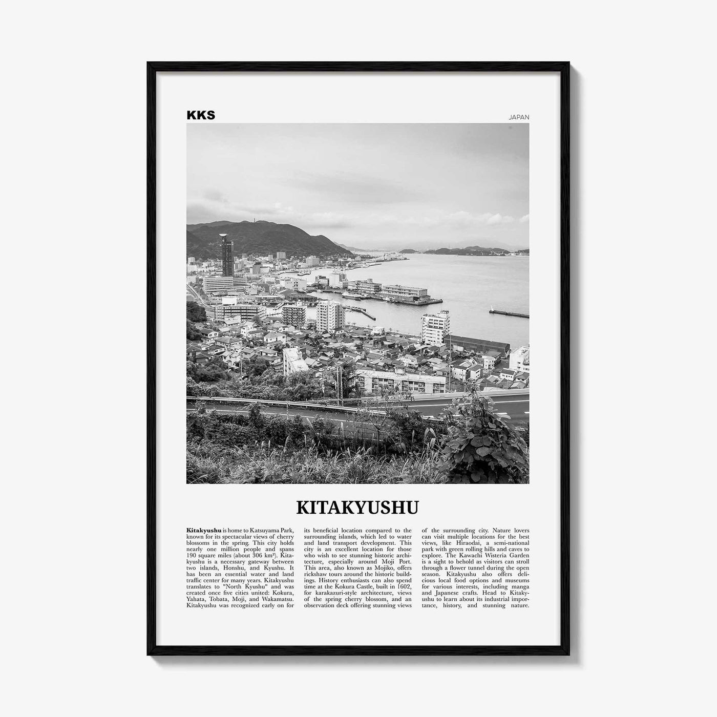 Kitakyushu Print Black and White, Kitakyushu Wall Art, Kitakyushu Poster, Kitakyushu Photo, Kitakyushu Wall Décor, Kitakyushu Map, Japan