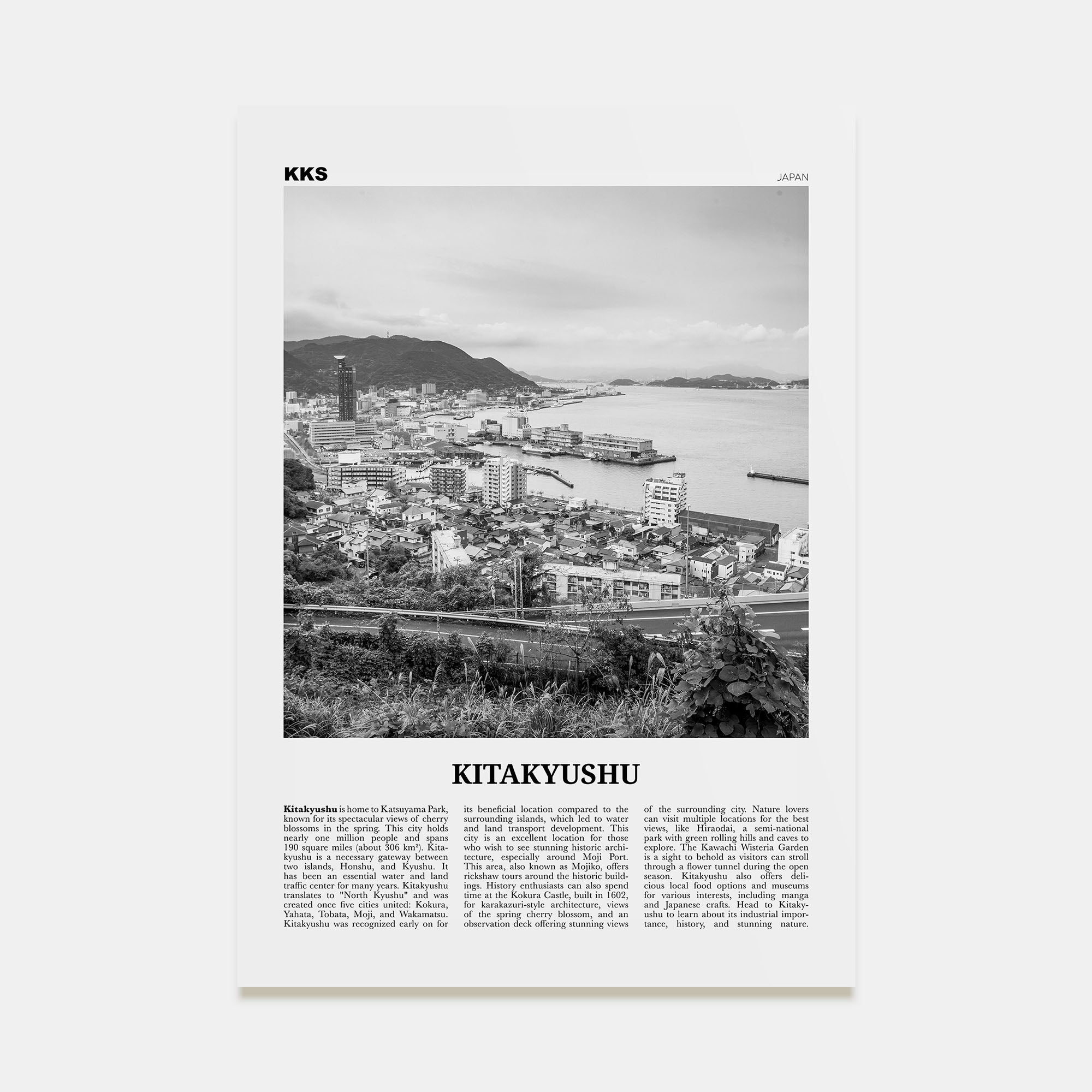 Kitakyushu Travel B&W Poster