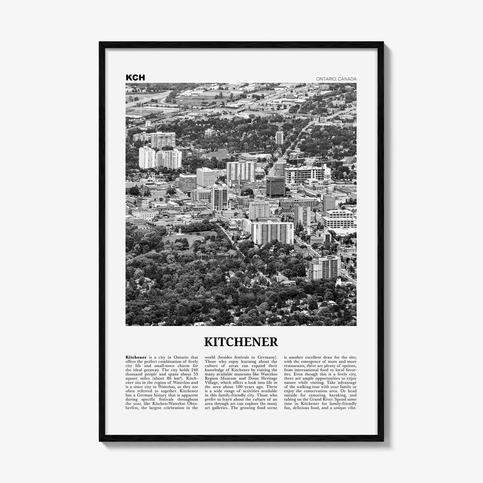 Kitchener Print Black and White, Kitchener Wall Art, Kitchener Poster, Kitchener Photo, Kitchener Wall Décor, Kitchener Map, Ontario, Canada