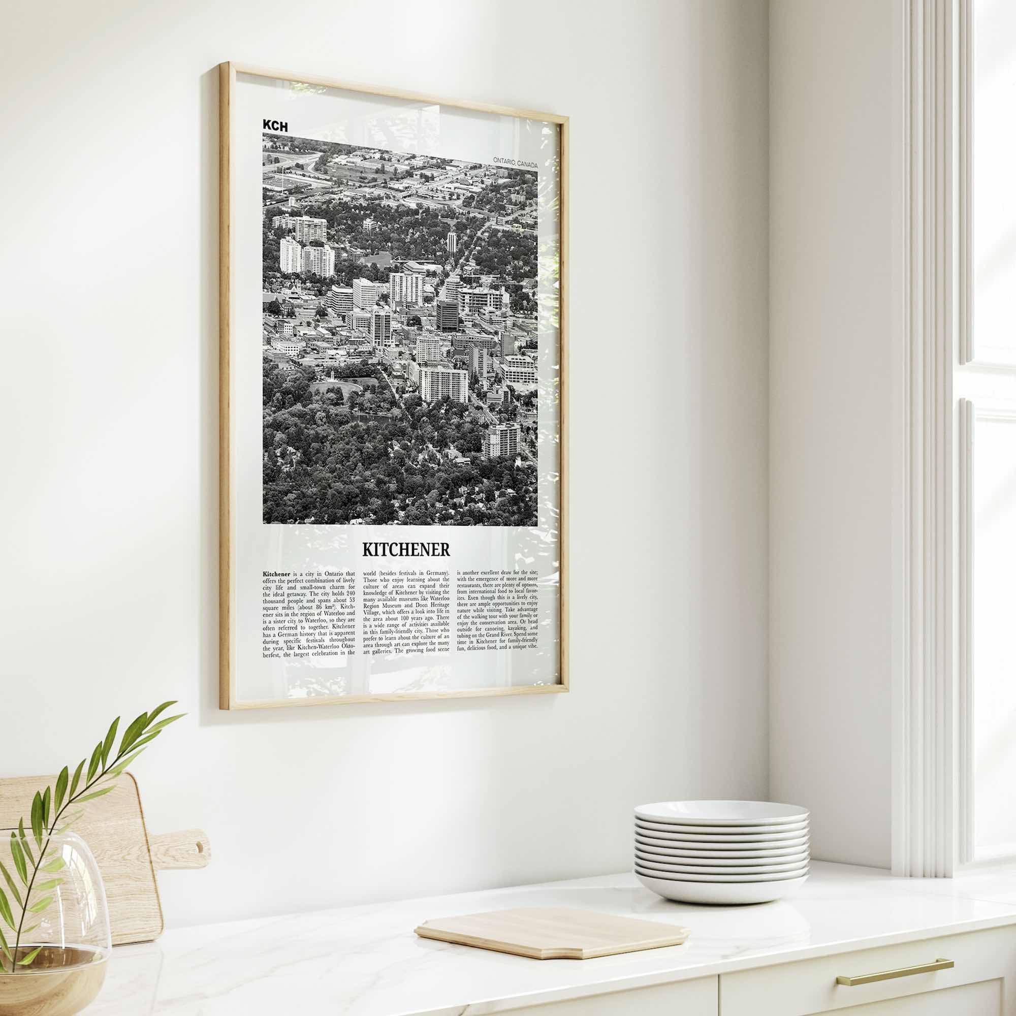 Kitchener Print Black and White, Kitchener Wall Art, Kitchener Poster, Kitchener Photo, Kitchener Wall Décor, Kitchener Map, Ontario, Canada