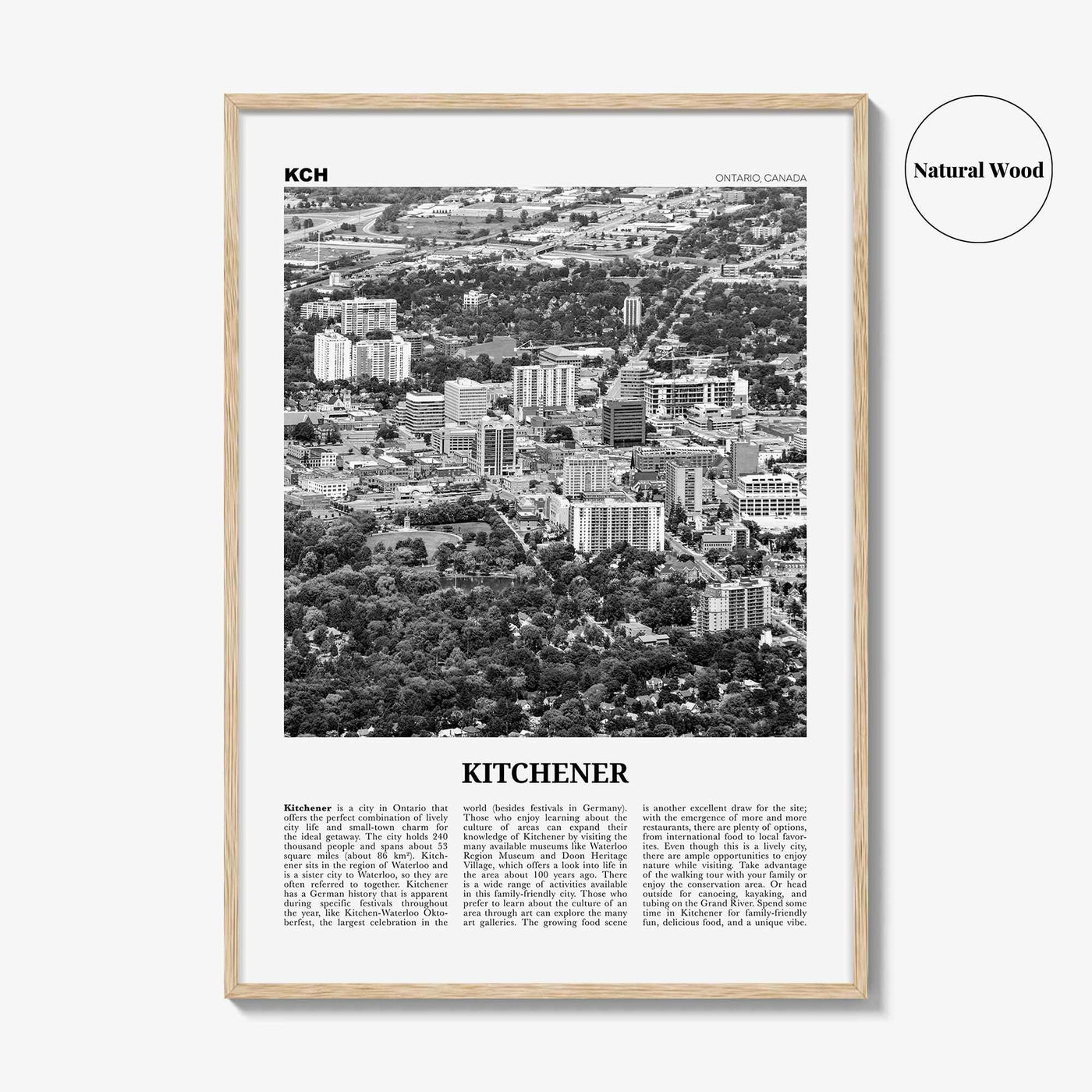 Kitchener Print Black and White, Kitchener Wall Art, Kitchener Poster, Kitchener Photo, Kitchener Wall Décor, Kitchener Map, Ontario, Canada