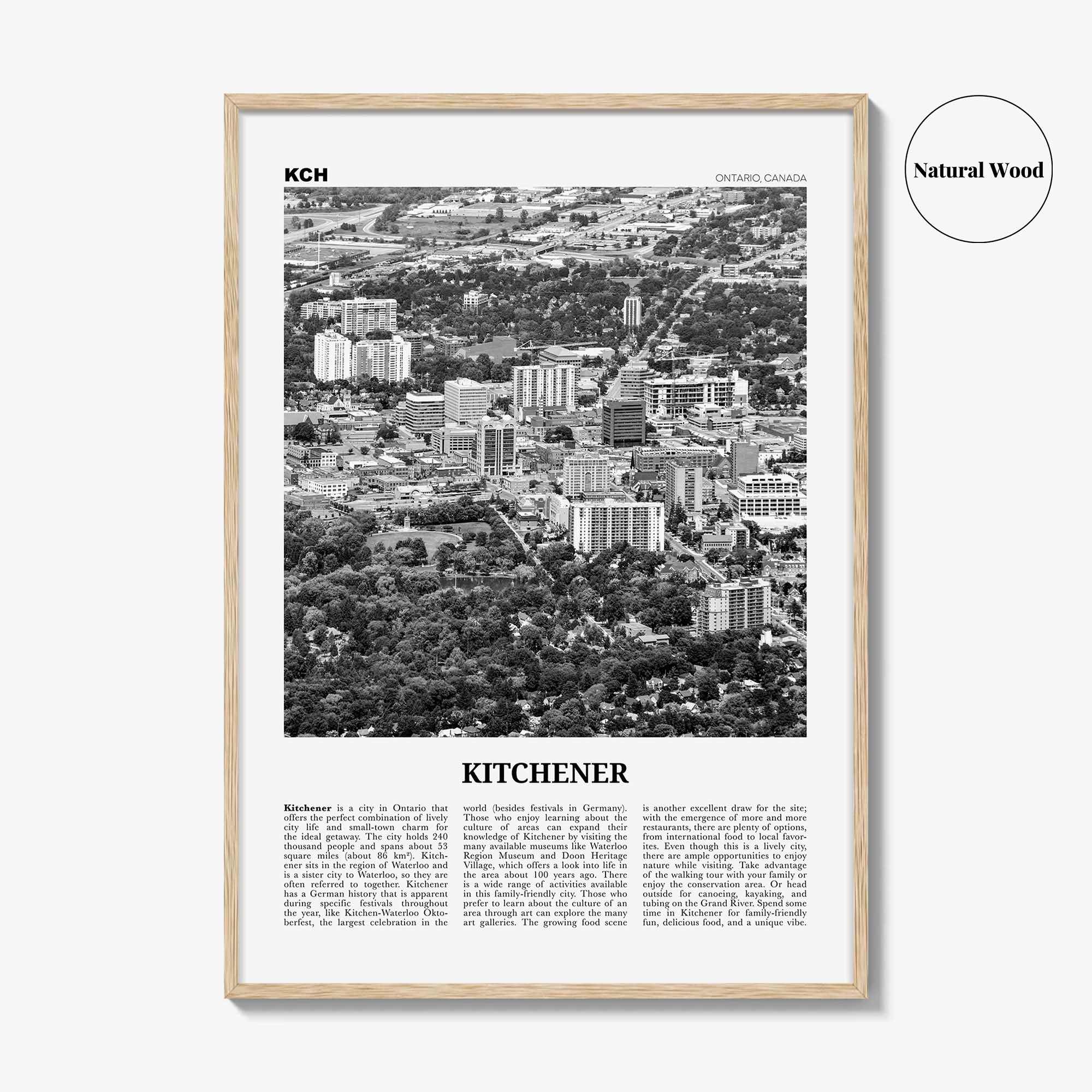 Kitchener Print Black and White, Kitchener Wall Art, Kitchener Poster, Kitchener Photo, Kitchener Wall Décor, Kitchener Map, Ontario, Canada