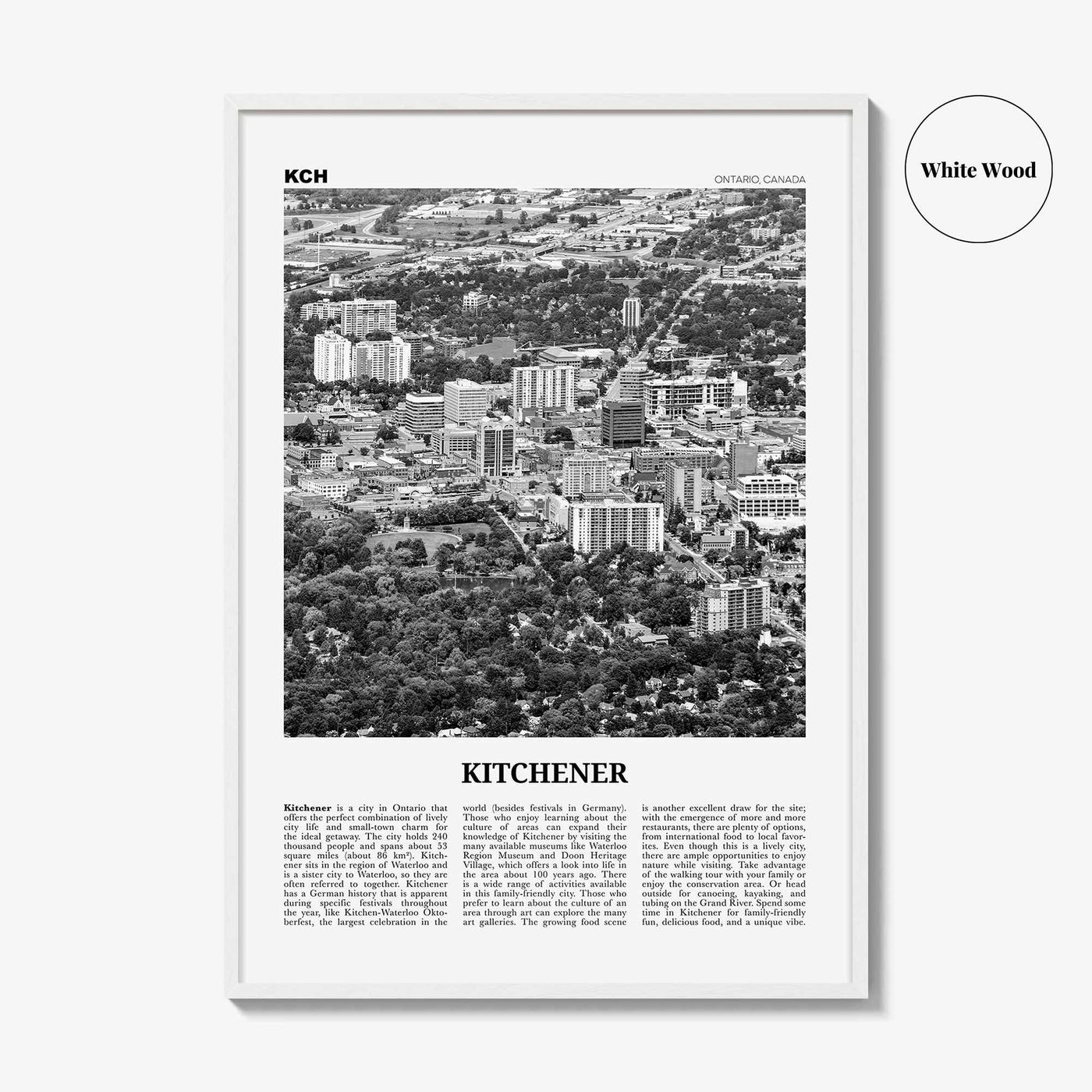 Kitchener Print Black and White, Kitchener Wall Art, Kitchener Poster, Kitchener Photo, Kitchener Wall Décor, Kitchener Map, Ontario, Canada