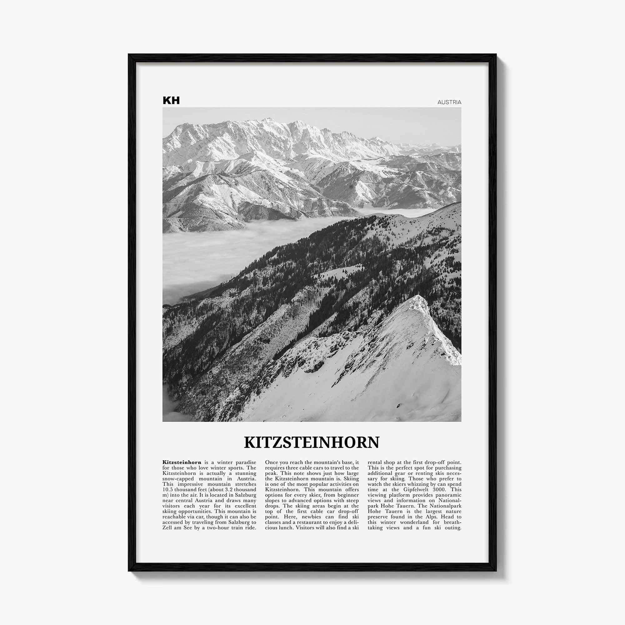 Kitzsteinhorn Print Black and White, Kitzsteinhorn Wall Art, Kitzsteinhorn Poster, Kitzsteinhorn Photo, Kitzsteinhorn Décor, Austria