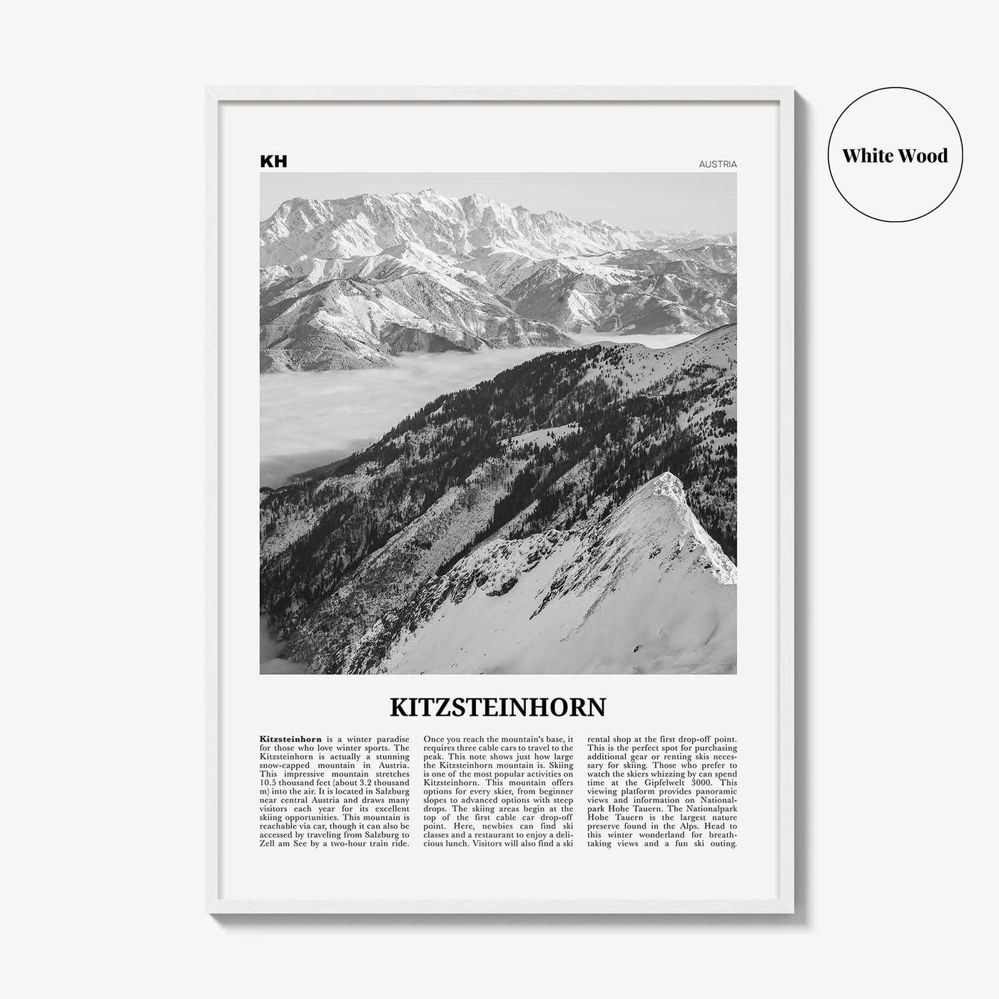 Kitzsteinhorn Print Black and White, Kitzsteinhorn Wall Art, Kitzsteinhorn Poster, Kitzsteinhorn Photo, Kitzsteinhorn Décor, Austria