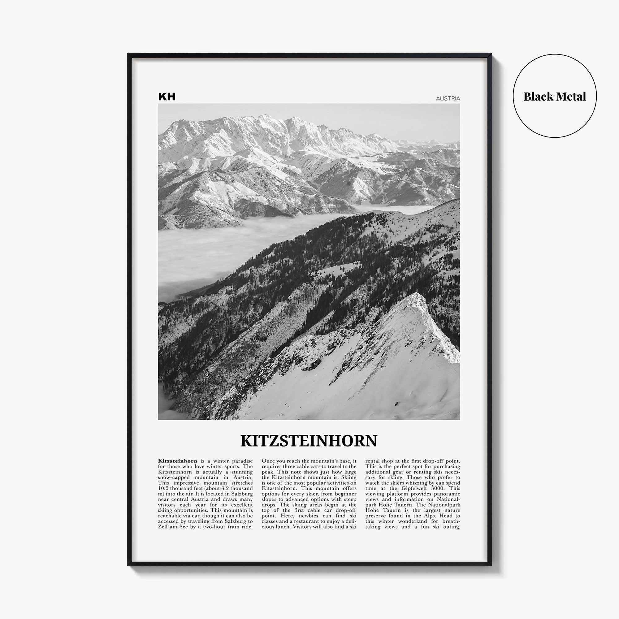 Kitzsteinhorn Print Black and White, Kitzsteinhorn Wall Art, Kitzsteinhorn Poster, Kitzsteinhorn Photo, Kitzsteinhorn Décor, Austria