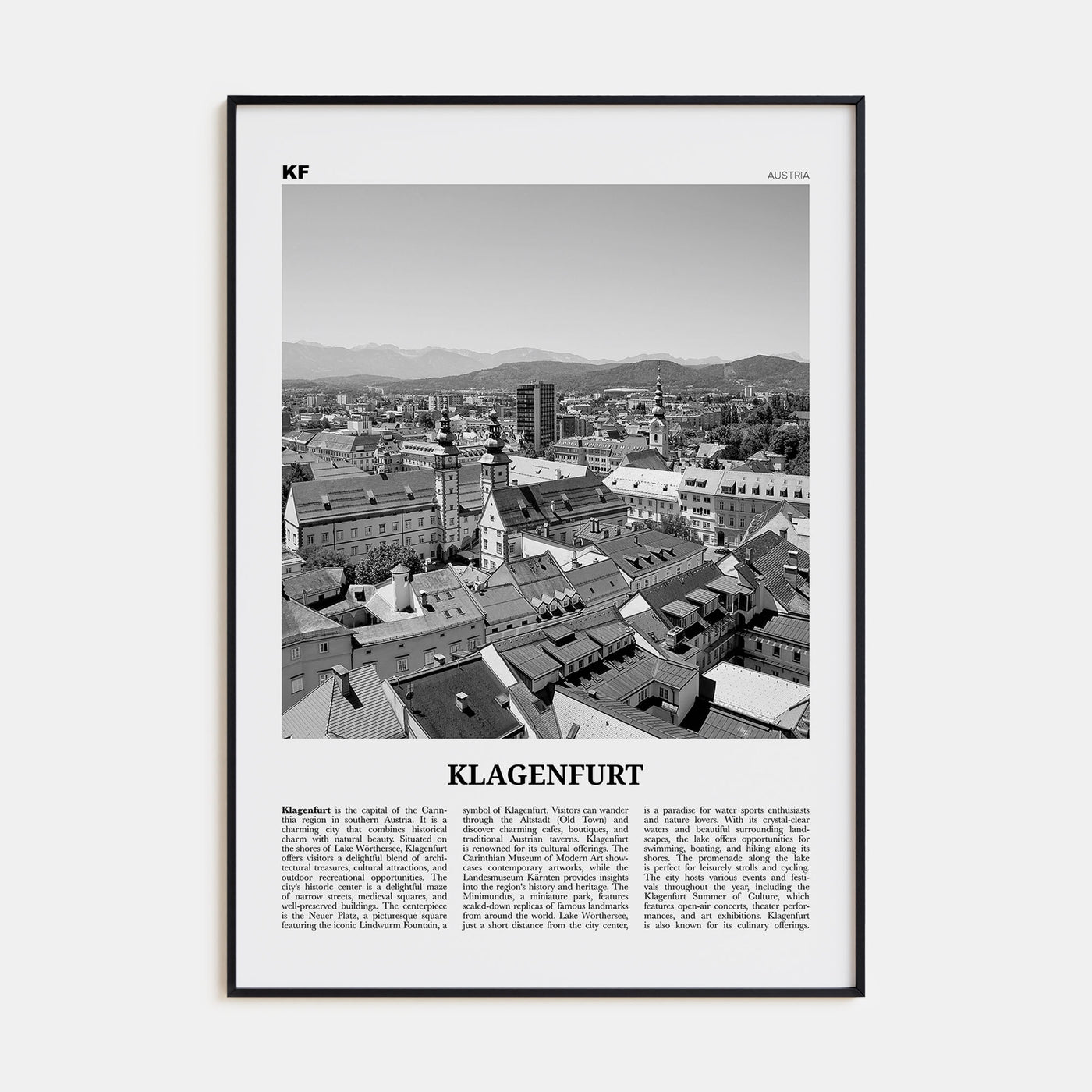 Klagenfurt Travel B&W Poster