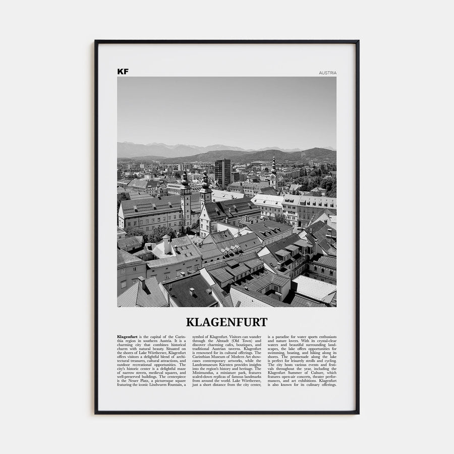 Klagenfurt Travel B&W Poster