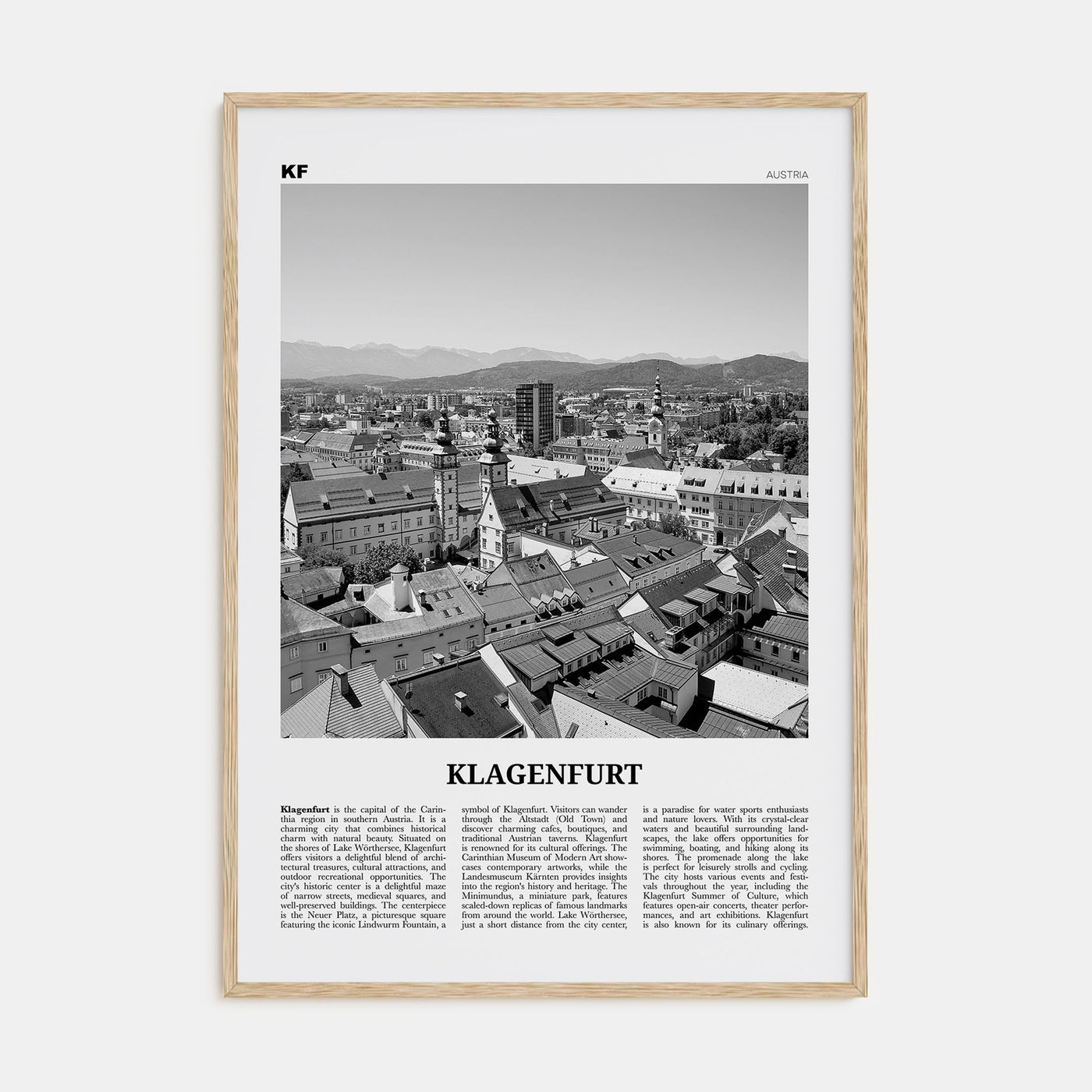 Klagenfurt Travel B&W Poster