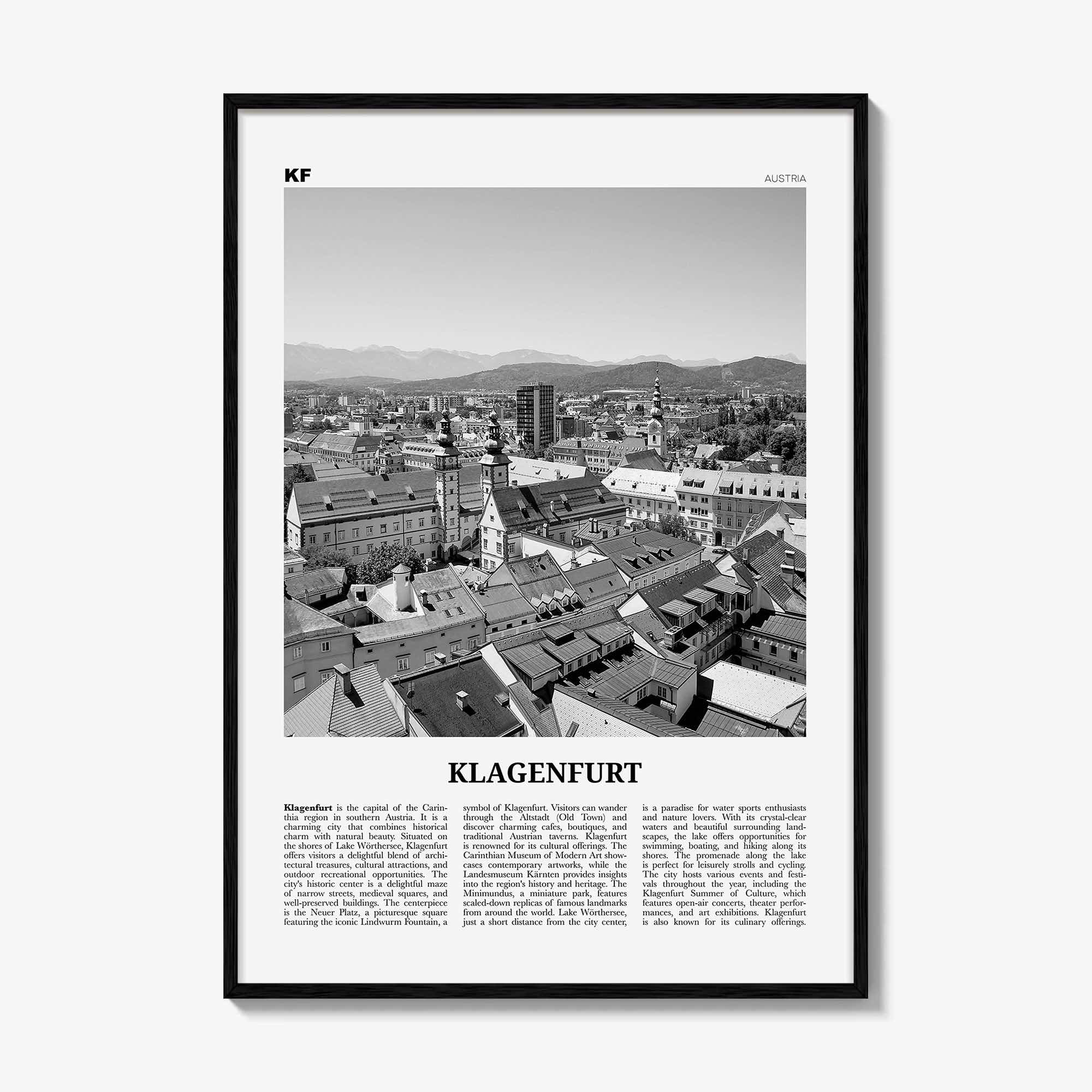 Klagenfurt Print Black and White, Klagenfurt Wall Art, Klagenfurt Poster, Klagenfurt Photo, Klagenfurt Wall Décor, Klagenfurt Map, Austria