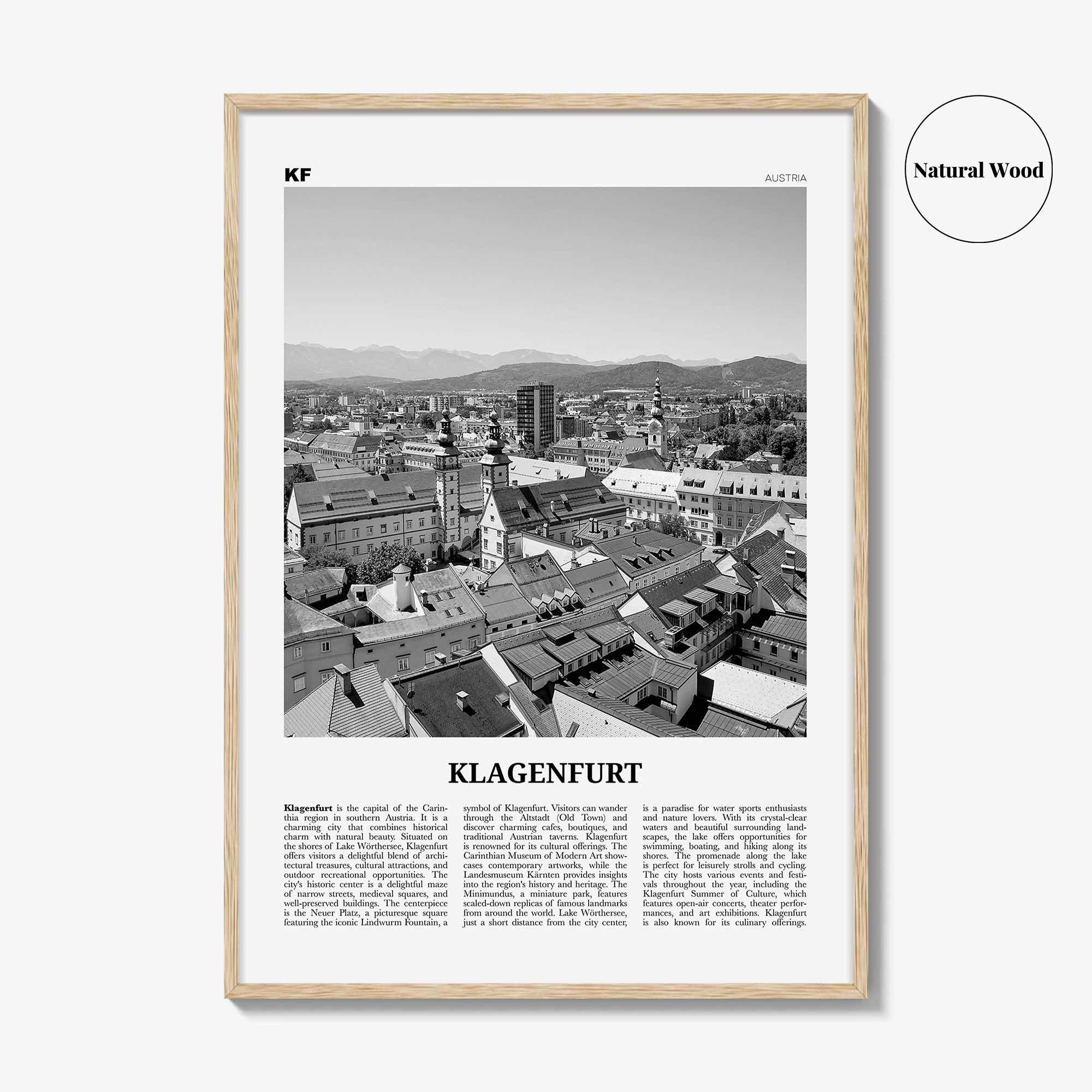 Klagenfurt Print Black and White, Klagenfurt Wall Art, Klagenfurt Poster, Klagenfurt Photo, Klagenfurt Wall Décor, Klagenfurt Map, Austria