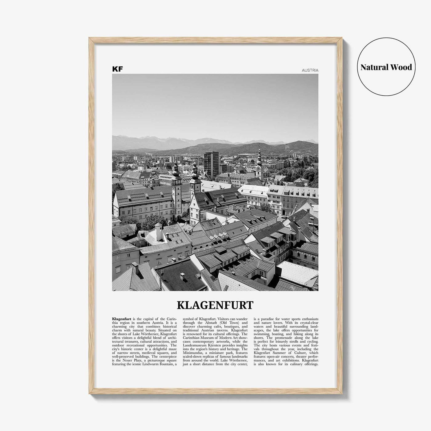 Klagenfurt Print Black and White, Klagenfurt Wall Art, Klagenfurt Poster, Klagenfurt Photo, Klagenfurt Wall Décor, Klagenfurt Map, Austria