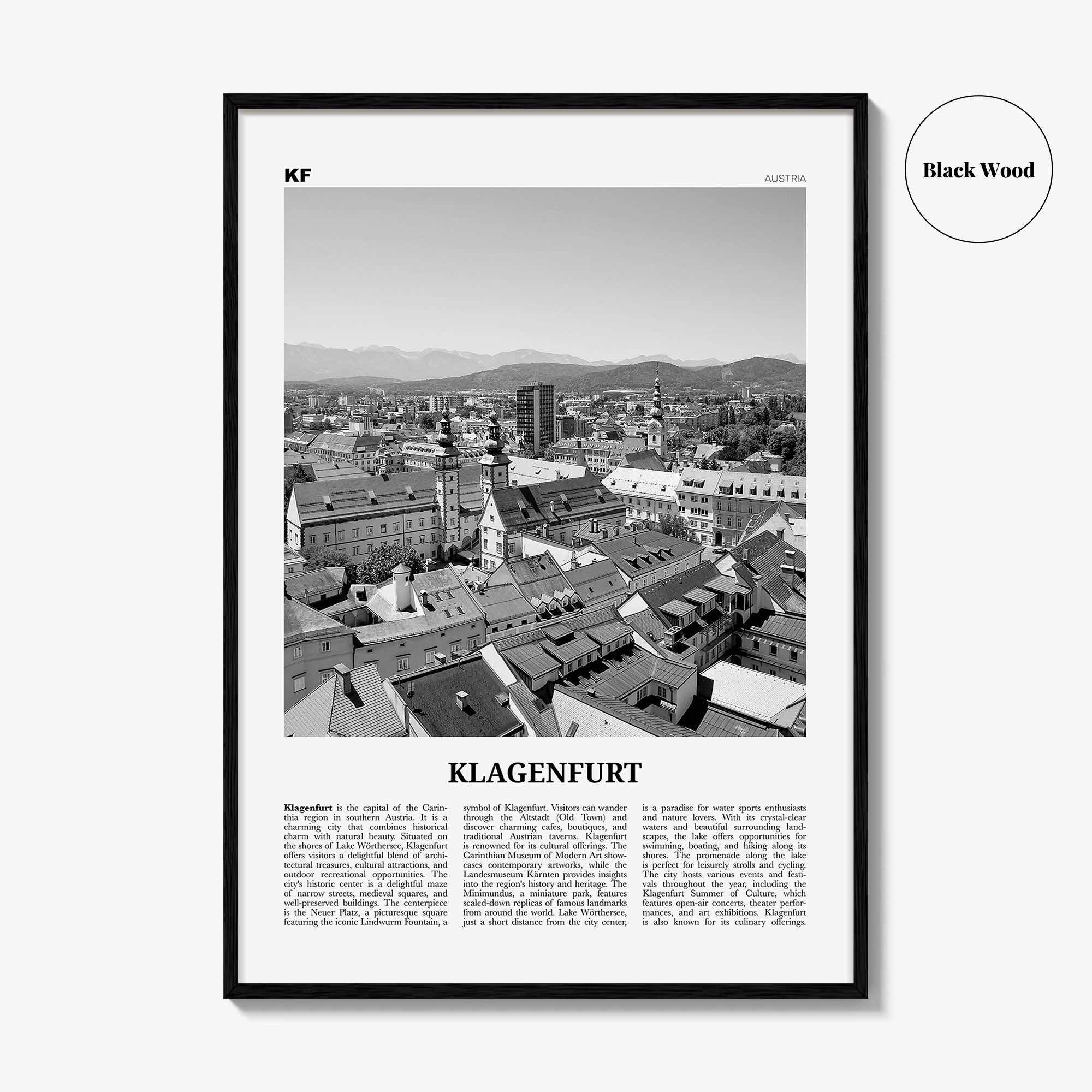 Klagenfurt Print Black and White, Klagenfurt Wall Art, Klagenfurt Poster, Klagenfurt Photo, Klagenfurt Wall Décor, Klagenfurt Map, Austria