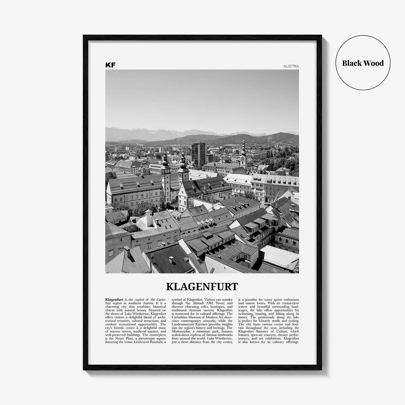 Klagenfurt Print Black and White, Klagenfurt Wall Art, Klagenfurt Poster, Klagenfurt Photo, Klagenfurt Wall Décor, Klagenfurt Map, Austria