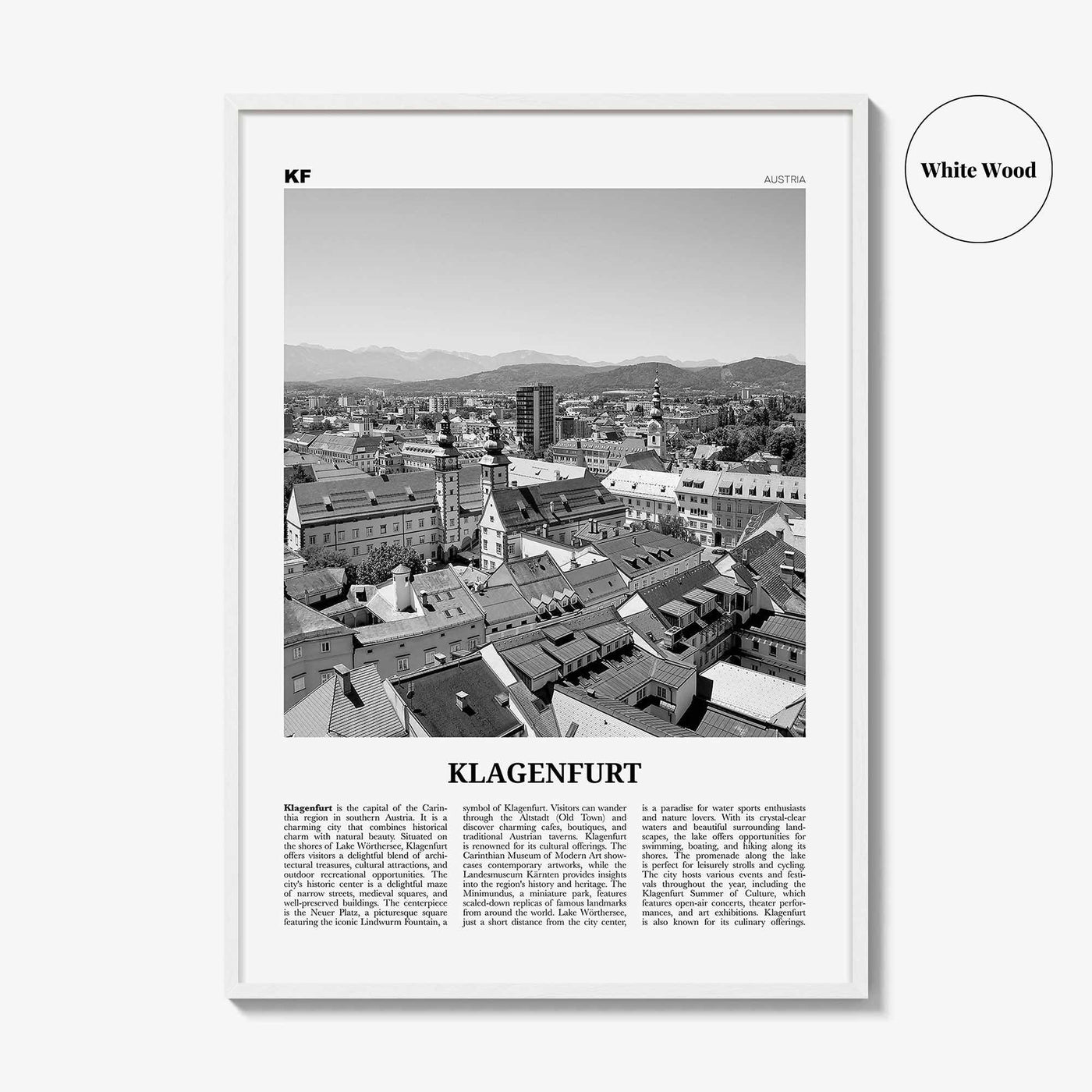 Klagenfurt Print Black and White, Klagenfurt Wall Art, Klagenfurt Poster, Klagenfurt Photo, Klagenfurt Wall Décor, Klagenfurt Map, Austria