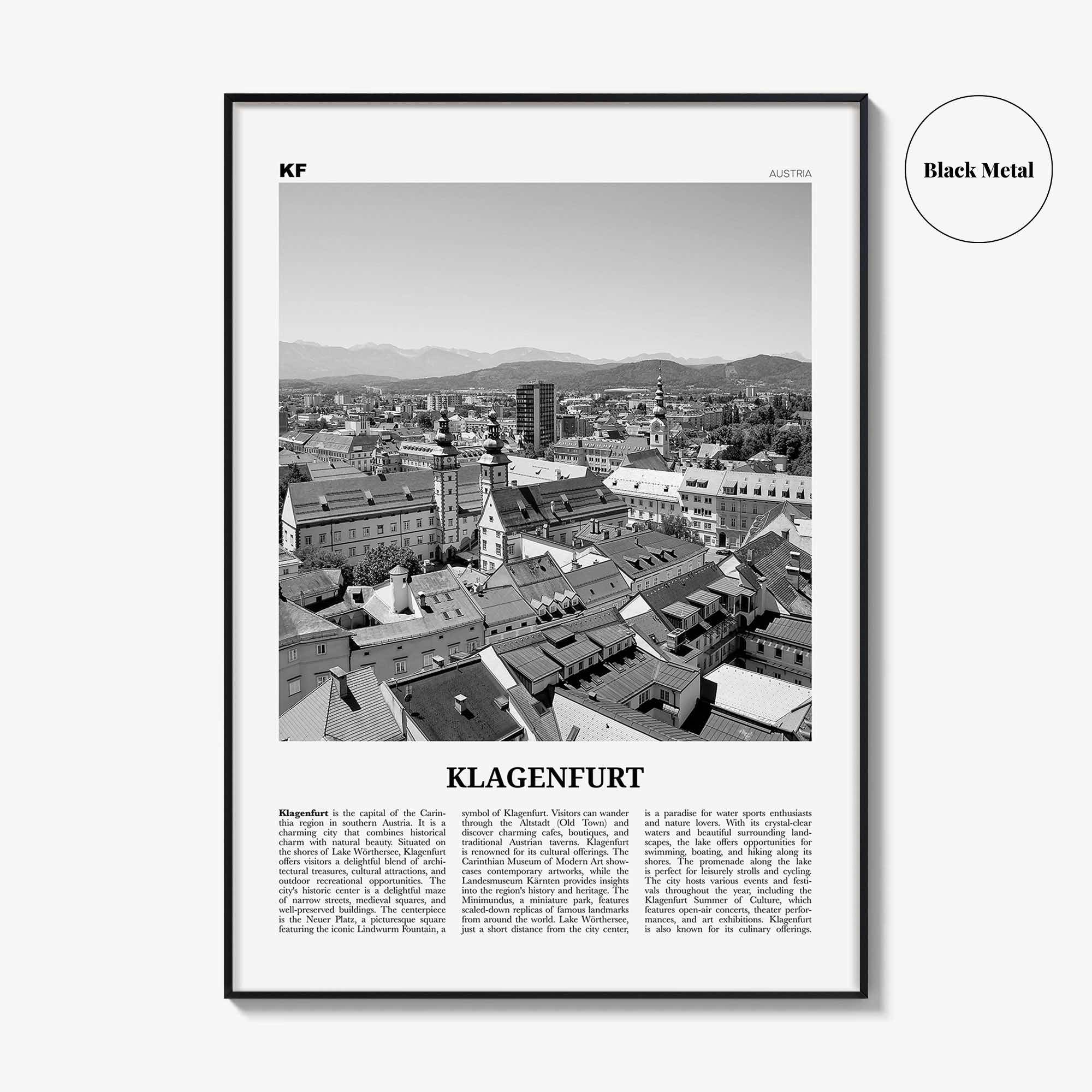 Klagenfurt Print Black and White, Klagenfurt Wall Art, Klagenfurt Poster, Klagenfurt Photo, Klagenfurt Wall Décor, Klagenfurt Map, Austria
