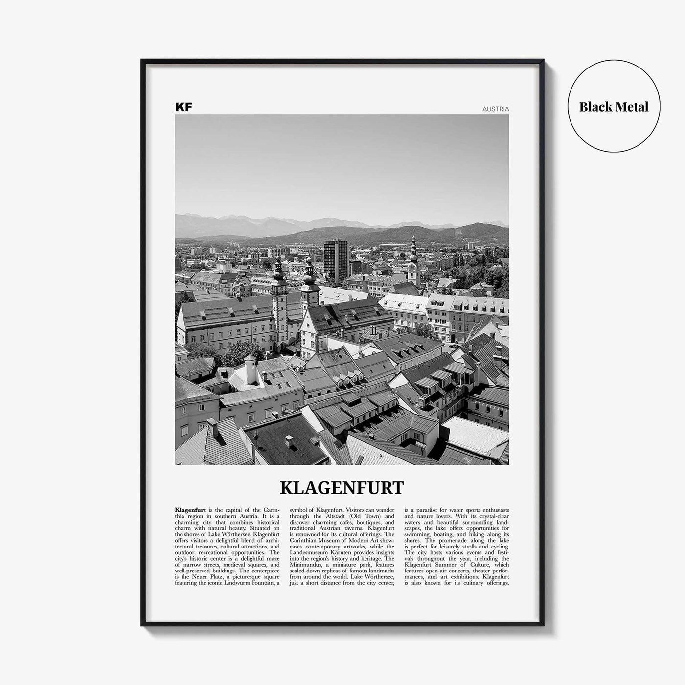 Klagenfurt Print Black and White, Klagenfurt Wall Art, Klagenfurt Poster, Klagenfurt Photo, Klagenfurt Wall Décor, Klagenfurt Map, Austria